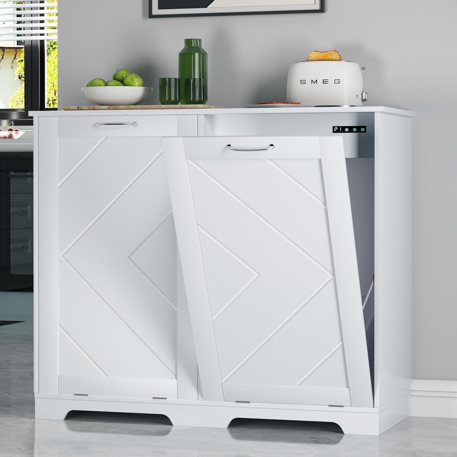 Double Tilt Out Kitchen Trash Can Storage Cabinet Laundry Hamper Sorter  Cabinet
