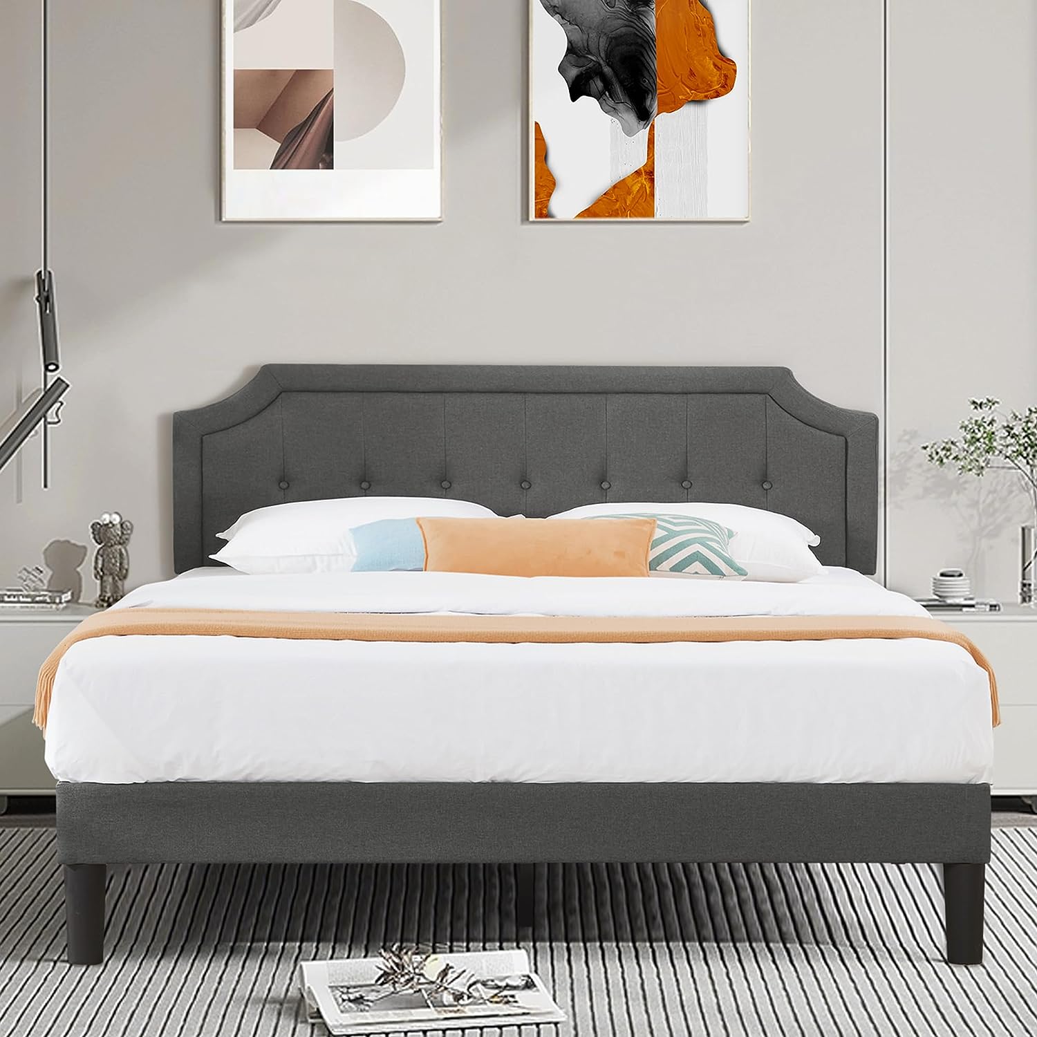 VECELO Upholstered Platform Bed Frame with Sheepskin Fabric Adjustable