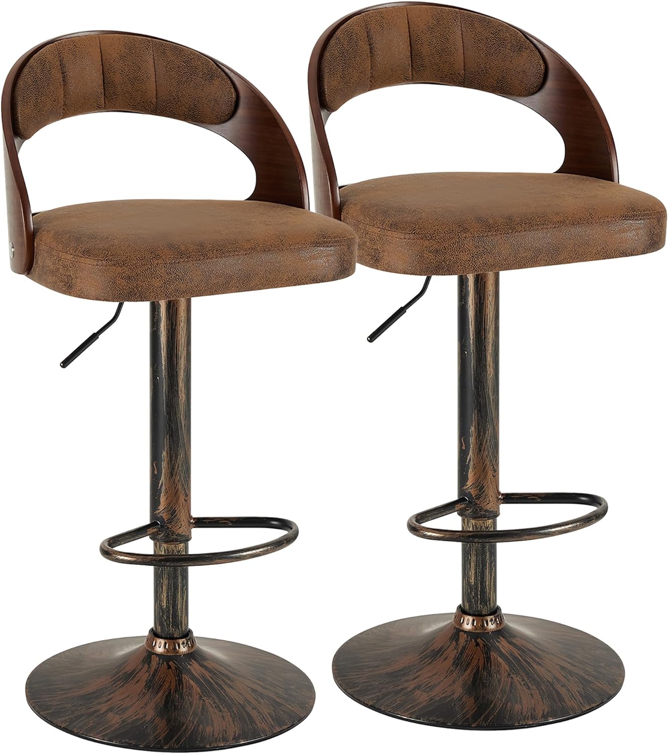 VECELO Bar Stool Set of 2 Counter Height Stools with Bentwood Back