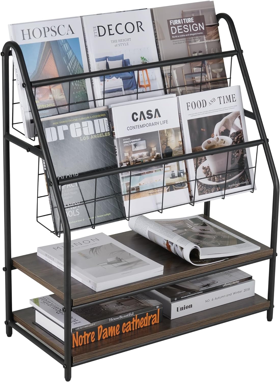 Newspaper Storage Stand 5-Tier Folding Stand Book Stand Display Shelf Black  NEW