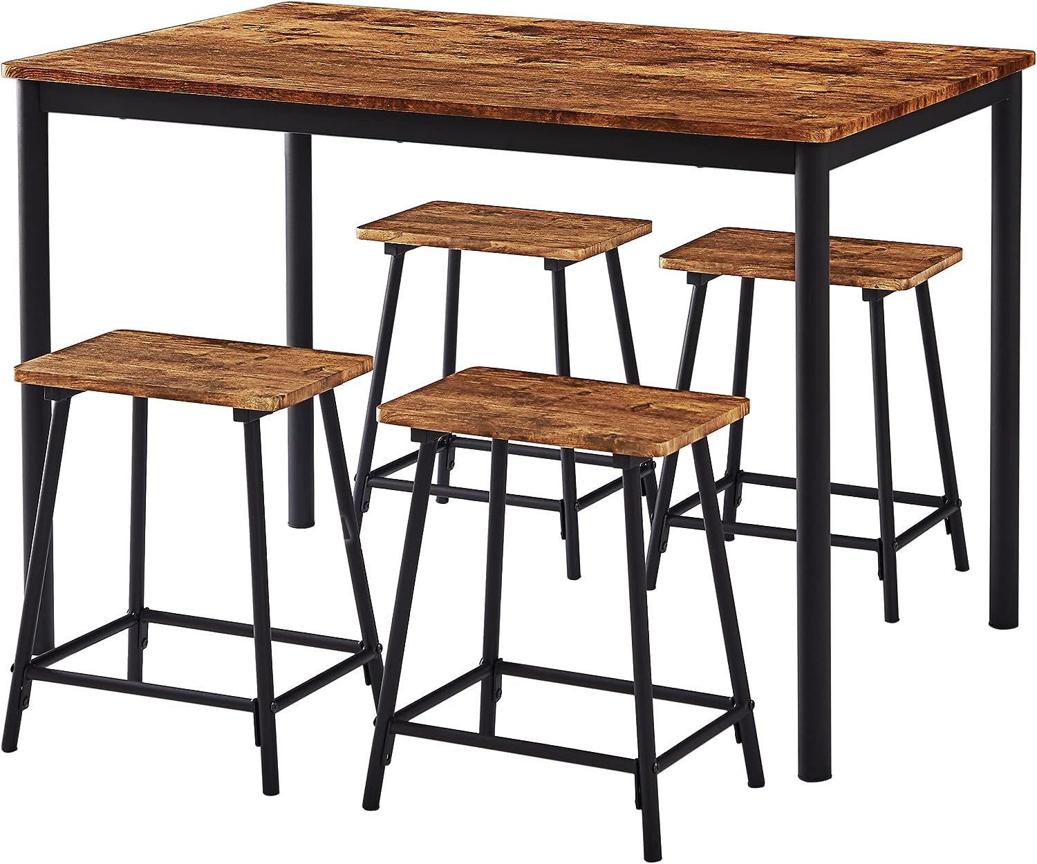 VECELO 5 Piece Set for 4 Persons Rectangular Bar Dinette Metal an