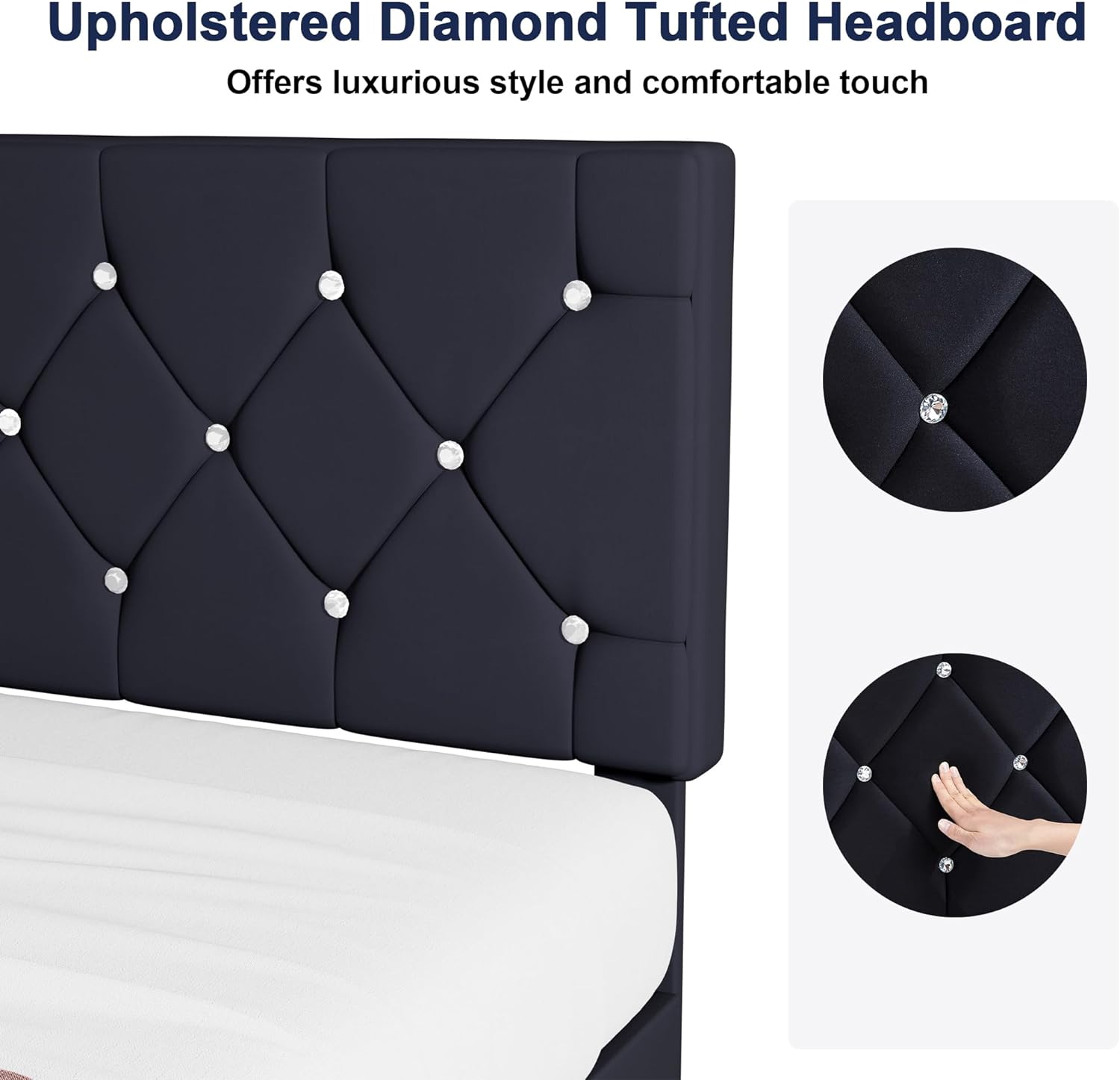 VECELO Queen Size Bed Frame, Upholstered Platform with Adjustable Diamond Tufted Headboard