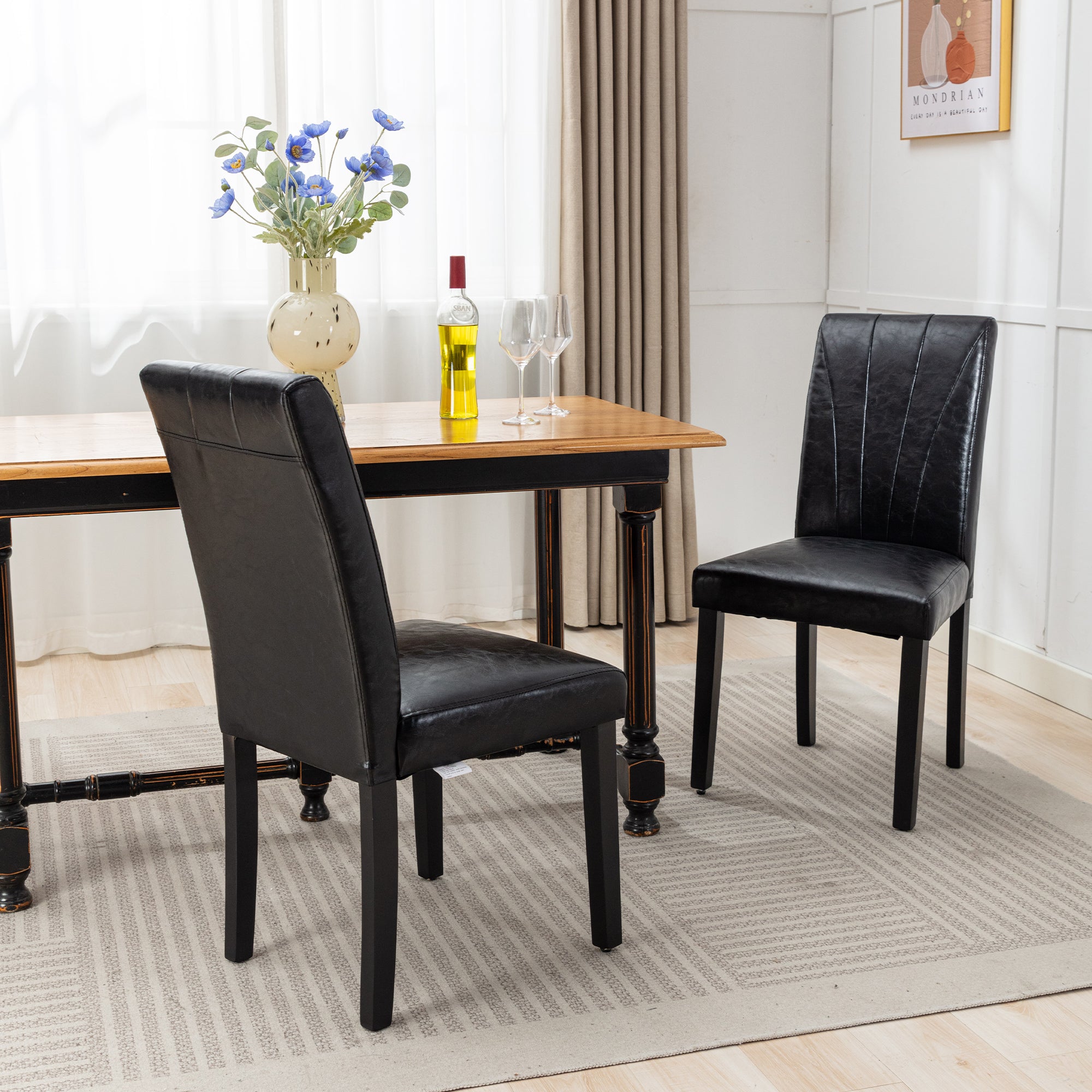 VECELO Set of 2 Upholstered Dining Chairs, Modern Fabric and Solid Wood Legs & High Back