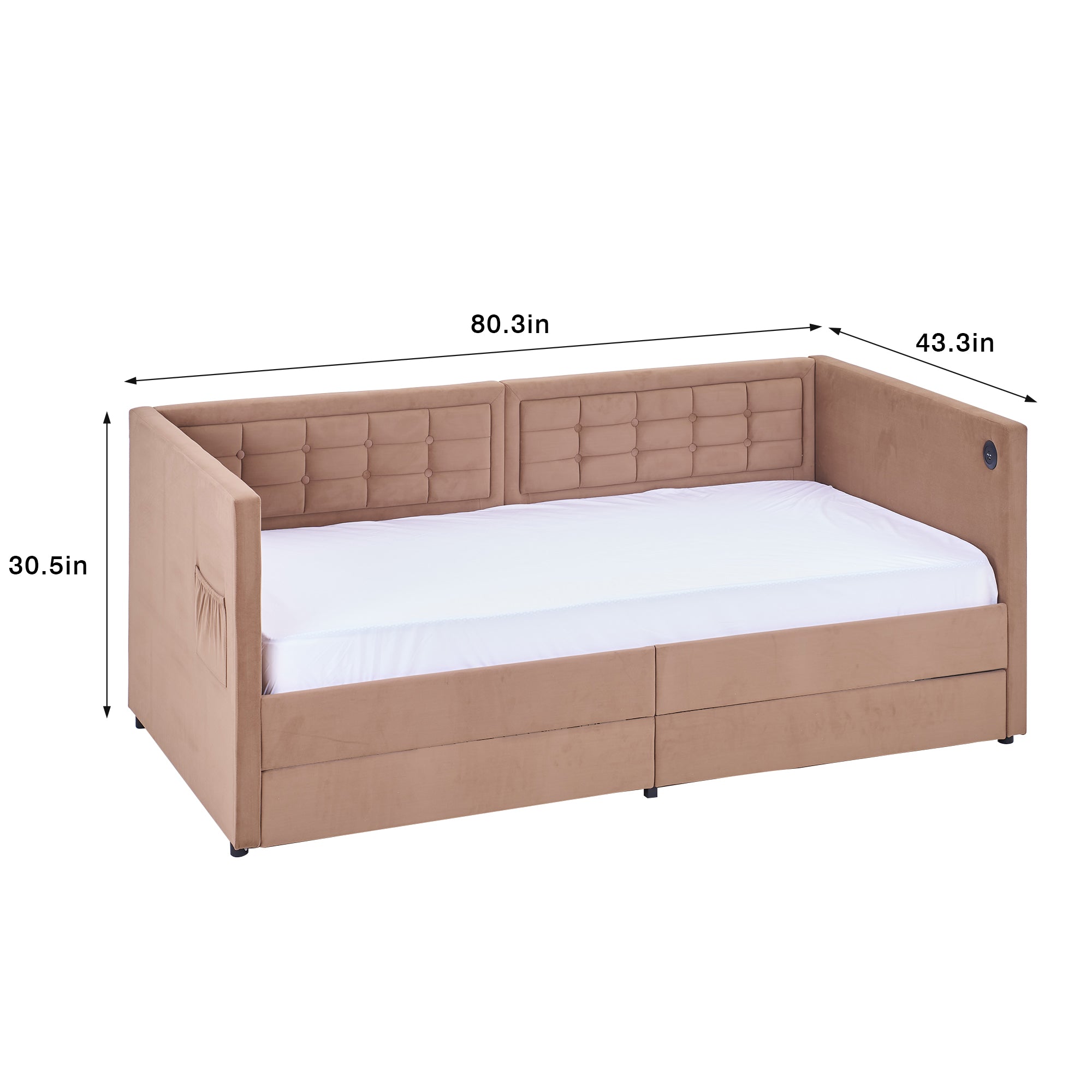 VECELO Twin Daybed with Storage Drawers, Upholstered Day Bed with Button Tufted headboard and Wood Slat Support