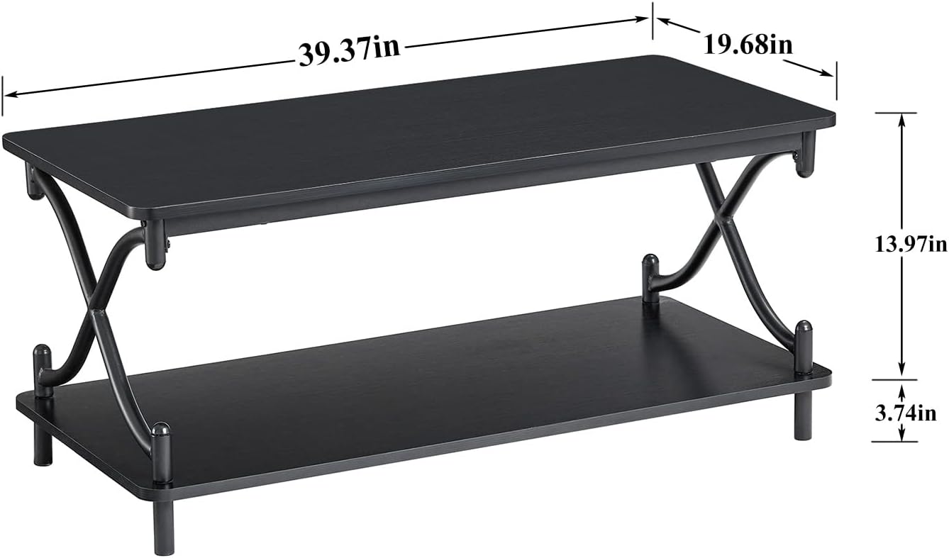 VECELO 39-Inch Coffee Table with Storage and Open Shelves