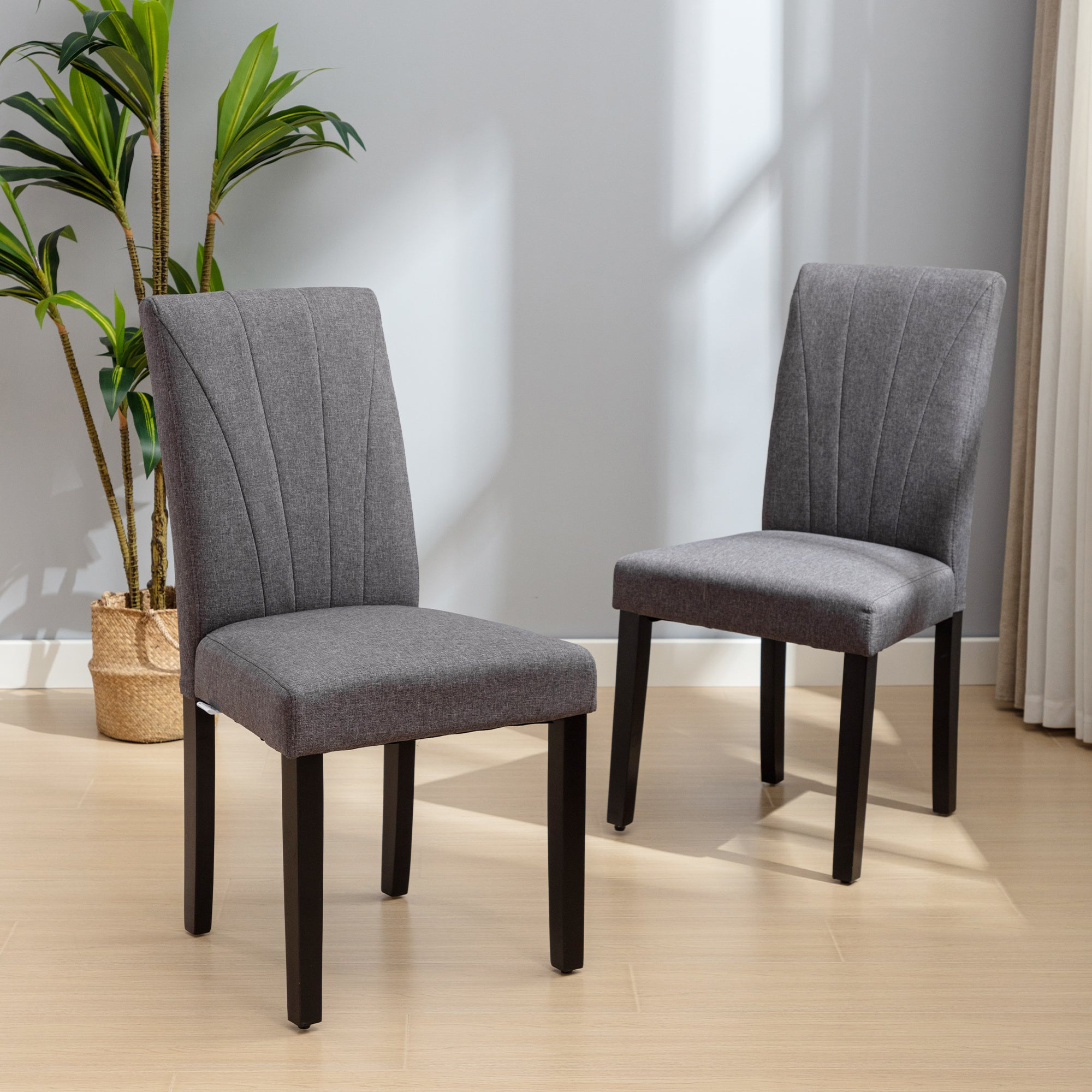 VECELO Set of 2 Upholstered Dining Chairs, Modern Fabric and Solid Wood Legs & High Back