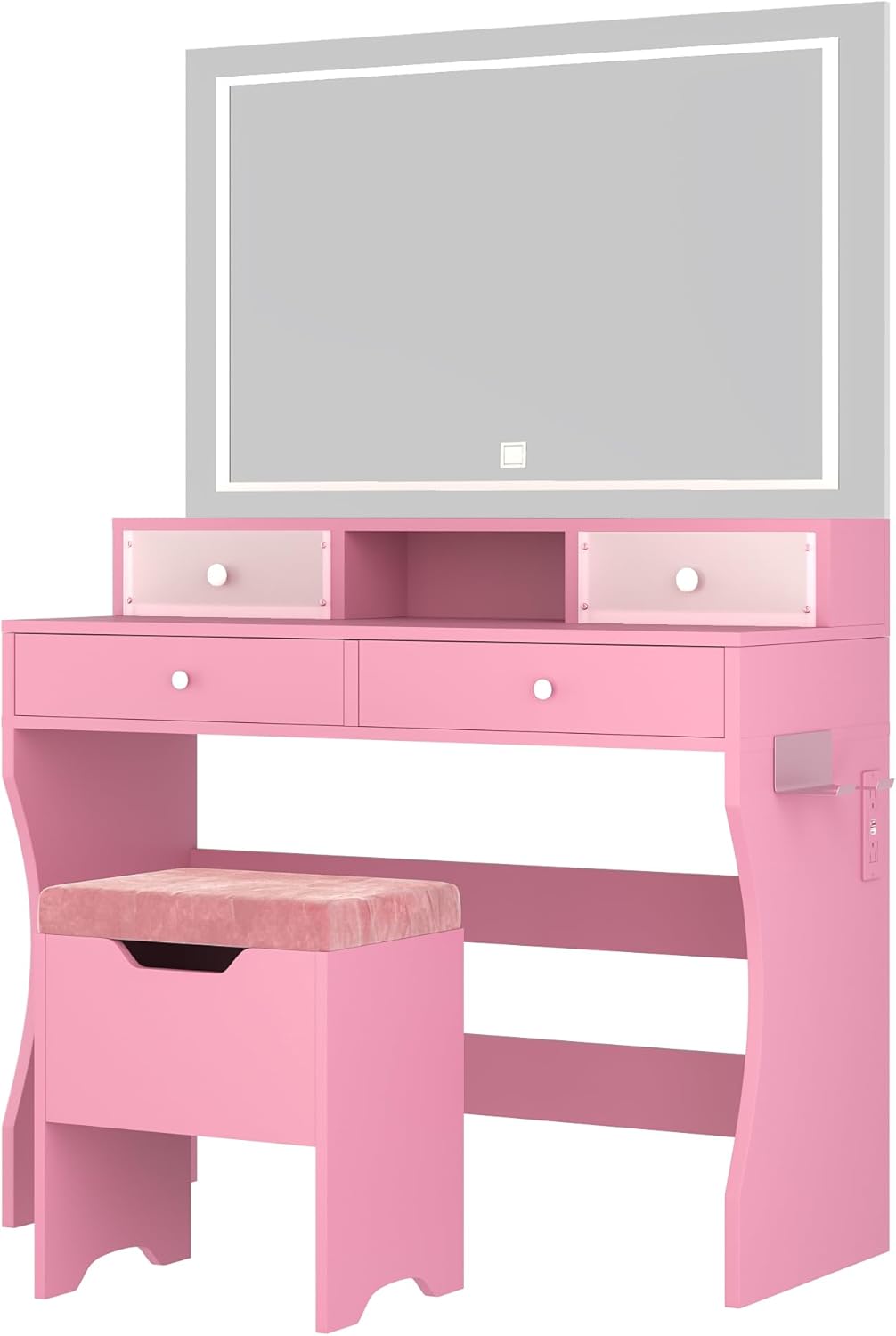 VECELO Vanity Desk with LED Lighted Mirror and Power Outlet