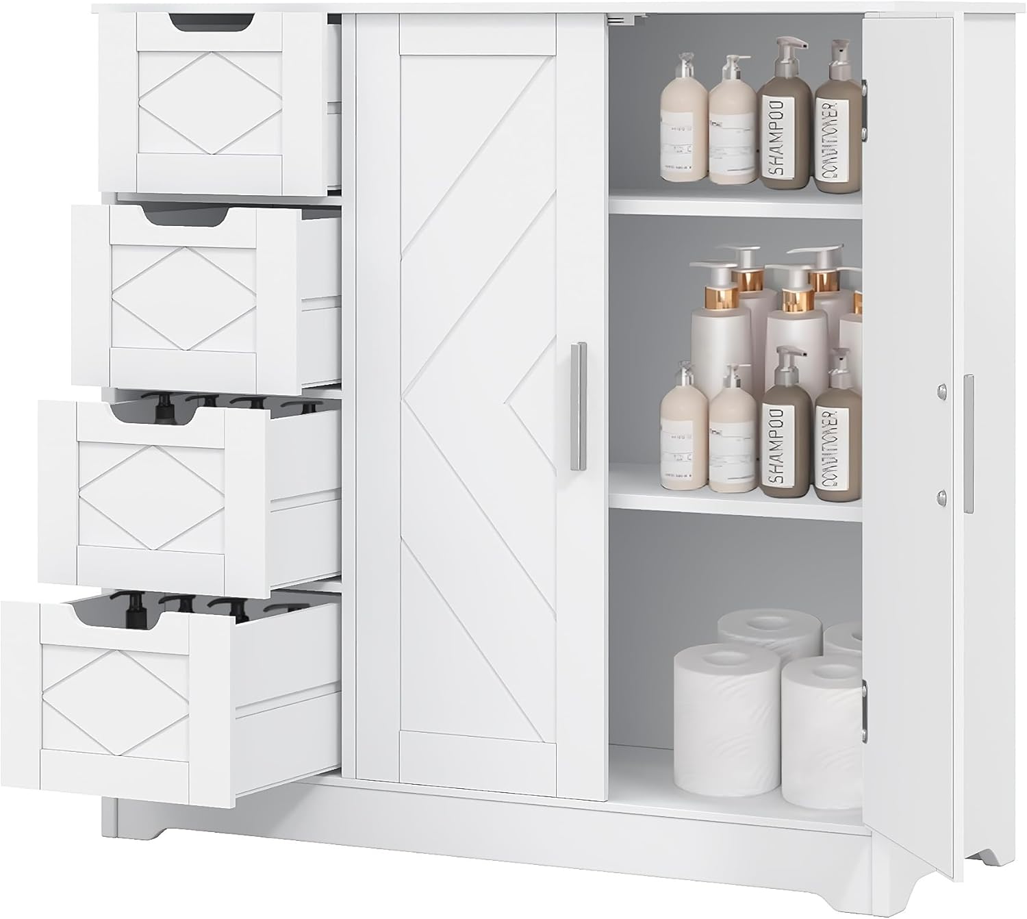 VECELO Bathroom Floor Cabinet with Drawers