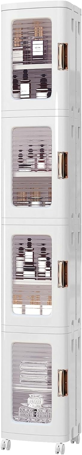 VECELO 4-Tier Tall Narrow Storage Cabinet with Movable Wheels
