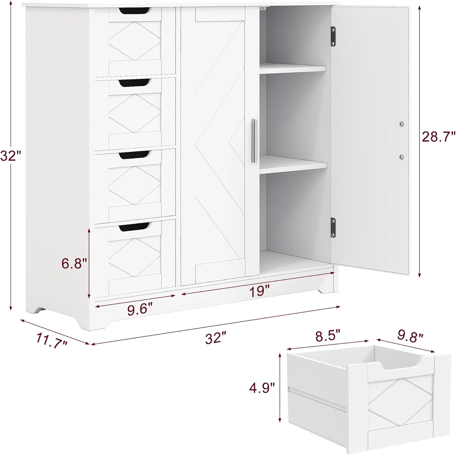 VECELO Bathroom Floor Cabinet with Drawers