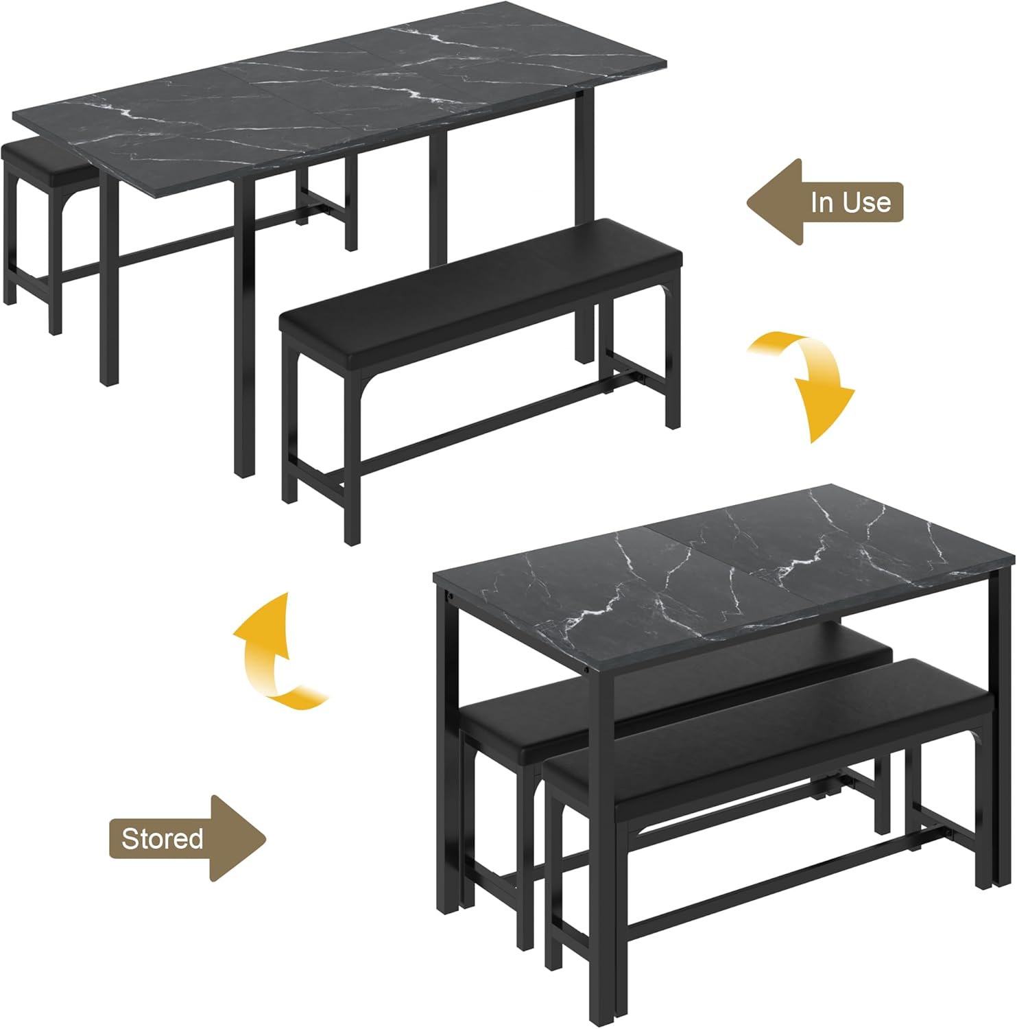 VECELO 3-Piece 63" Extendable Kitchen Table with Benches/Chairs