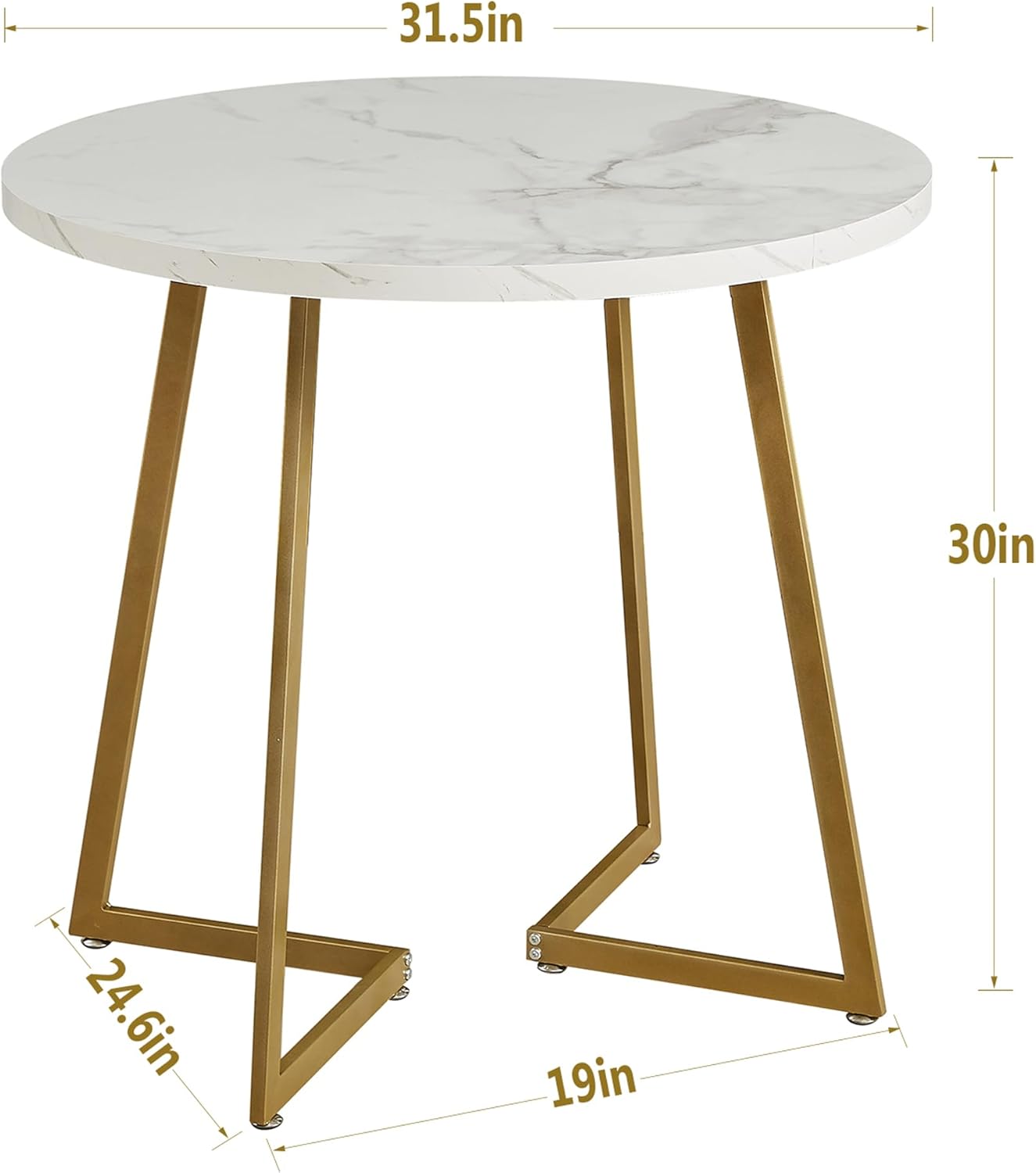 VECELO Round Dining Room Table with Wood Grain Tabletop and Steel Frame