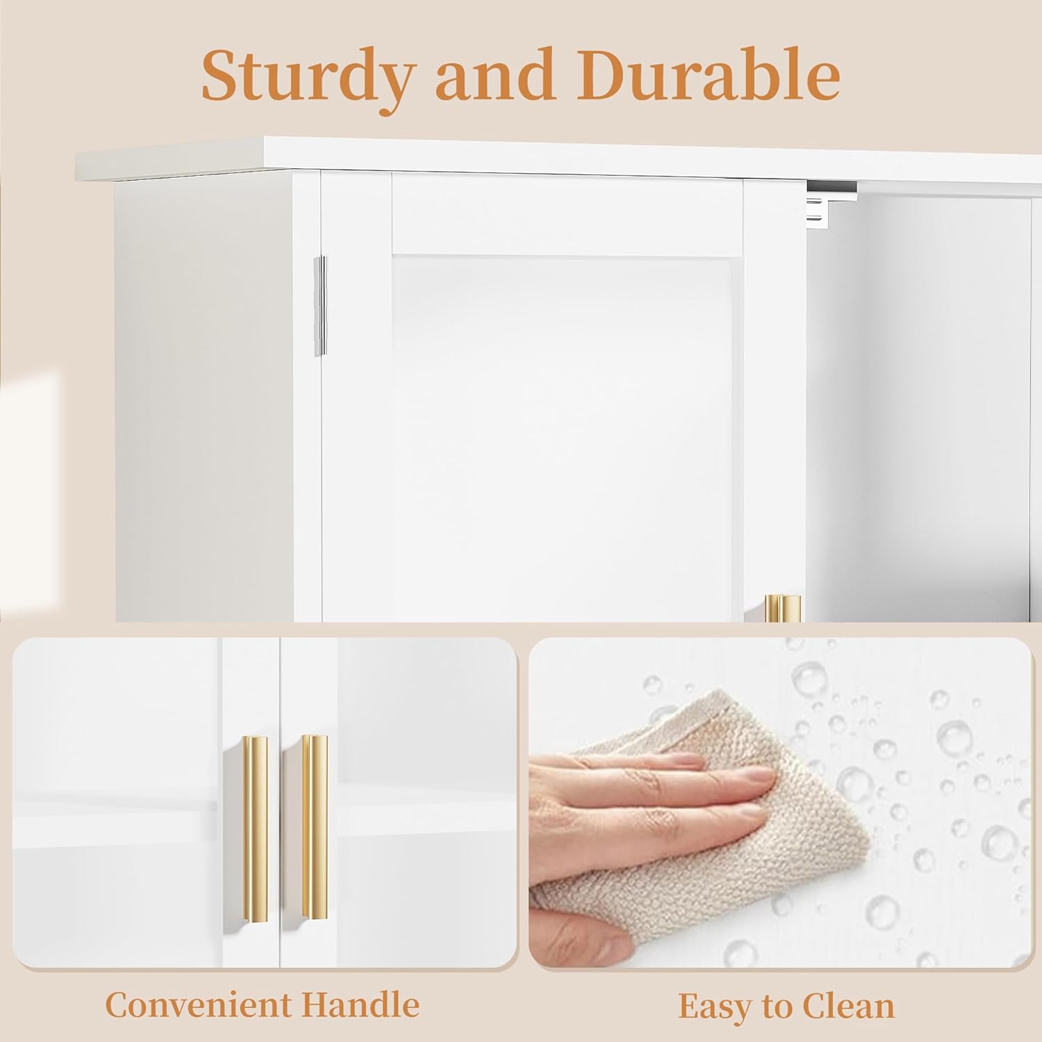 VECELO Over The Toilet Storage Cabinet, Bathroom Organizer with Double Tempered Glass Doors and Anti-Tip Device