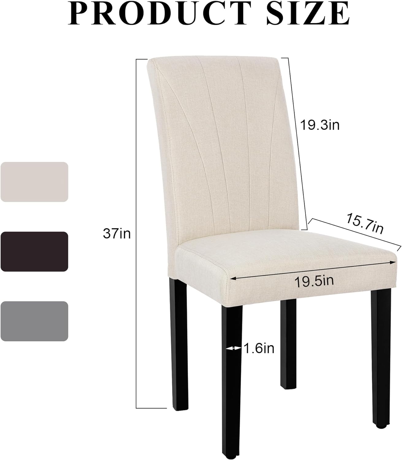 VECELO Set of 2 Upholstered Dining Chairs, Modern Fabric and Solid Wood Legs & High Back