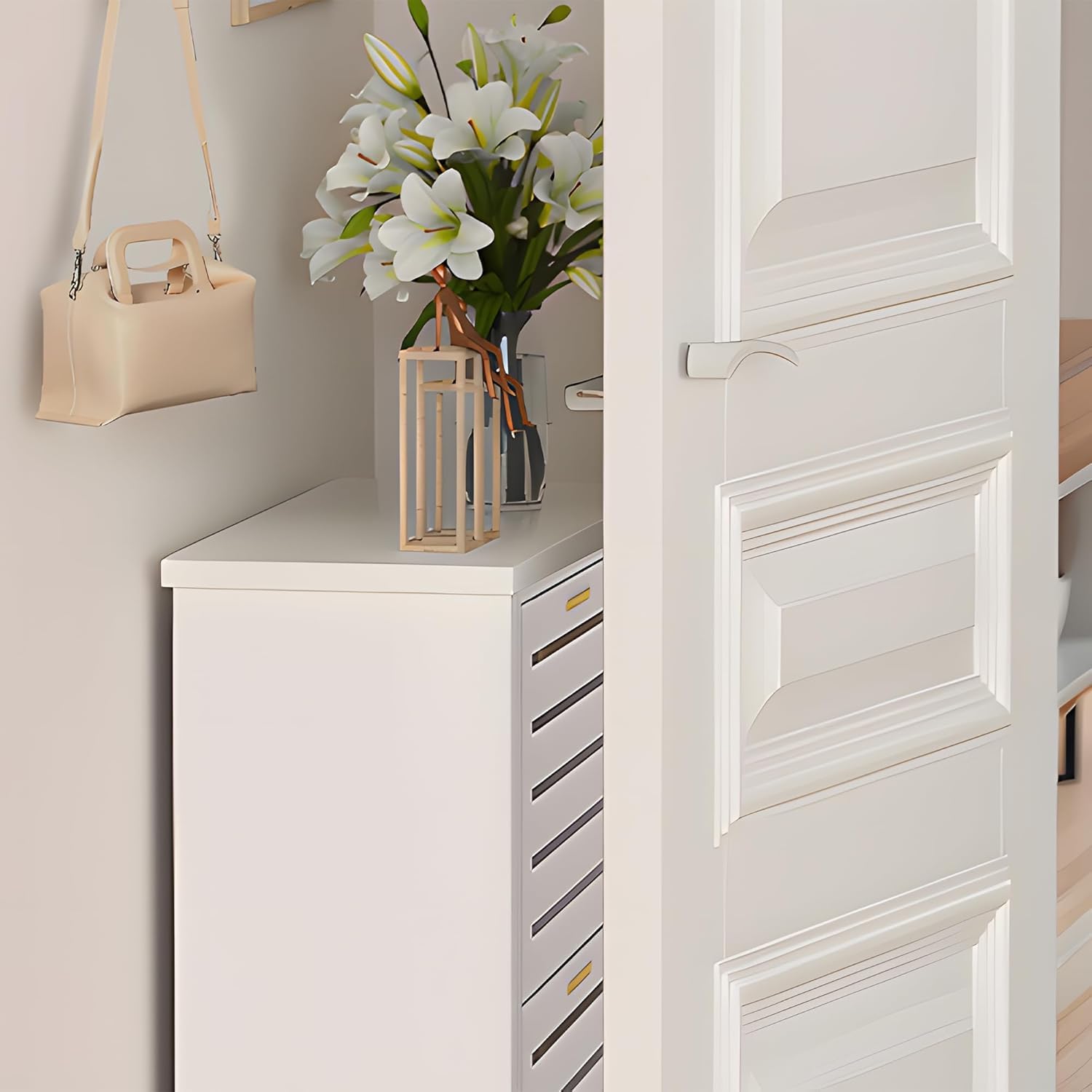 VECELO Shoe Cabinet Storage for Entryway with 3 Flip Drawers Slim Hidden Free Standing Organizer for Narrow Hallway