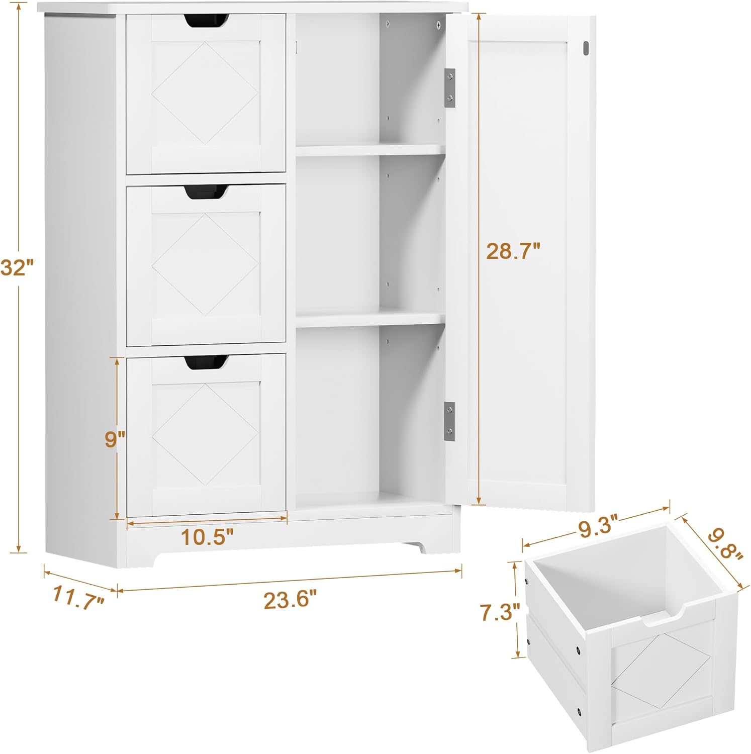 VECELO Bathroom Floor Cabinet with Drawers