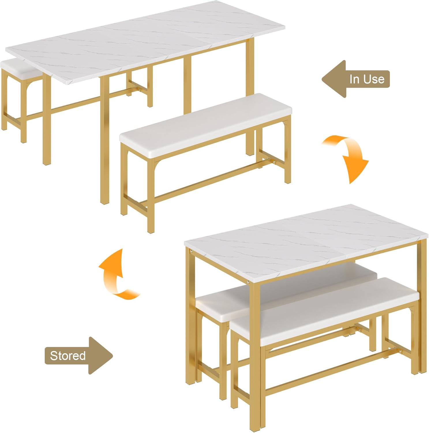 VECELO 3-Piece 63" Extendable Kitchen Table with Benches/Chairs