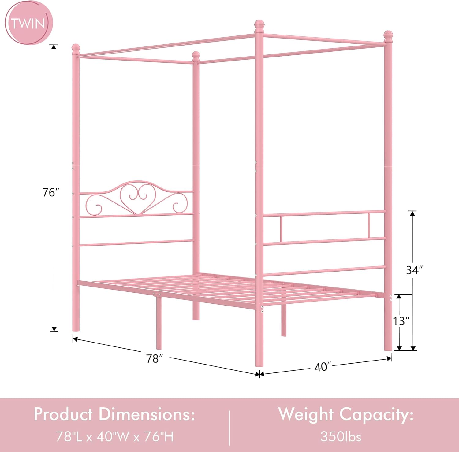 VECELO Twin Canopy Bed Frame with Headboard and Footboard