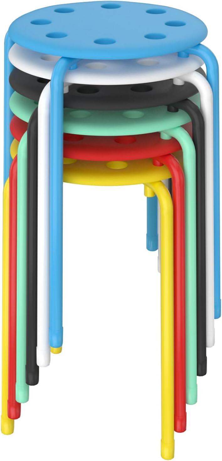 VECELO Set of 6 Stacking Stools Portable with Metal Frame, Colorful Stool for Classroom School