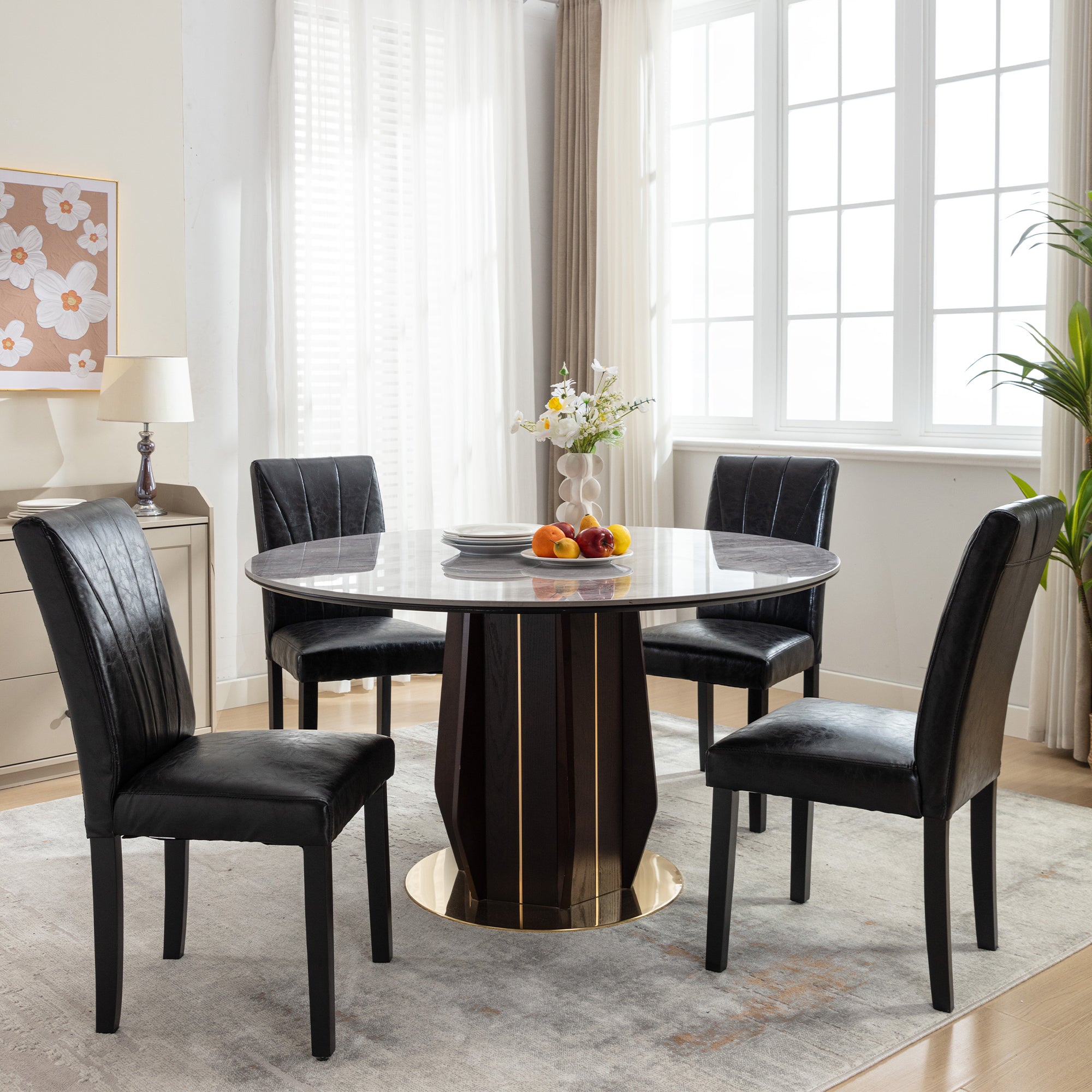 VECELO Set of 2 Upholstered Dining Chairs, Modern Fabric and Solid Wood Legs & High Back