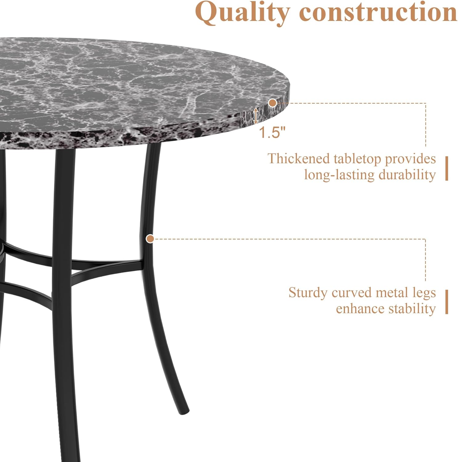 VECELO 36" Round Dining Table for 4, Faux Marble Dinette with Metal Frame for Kitchen