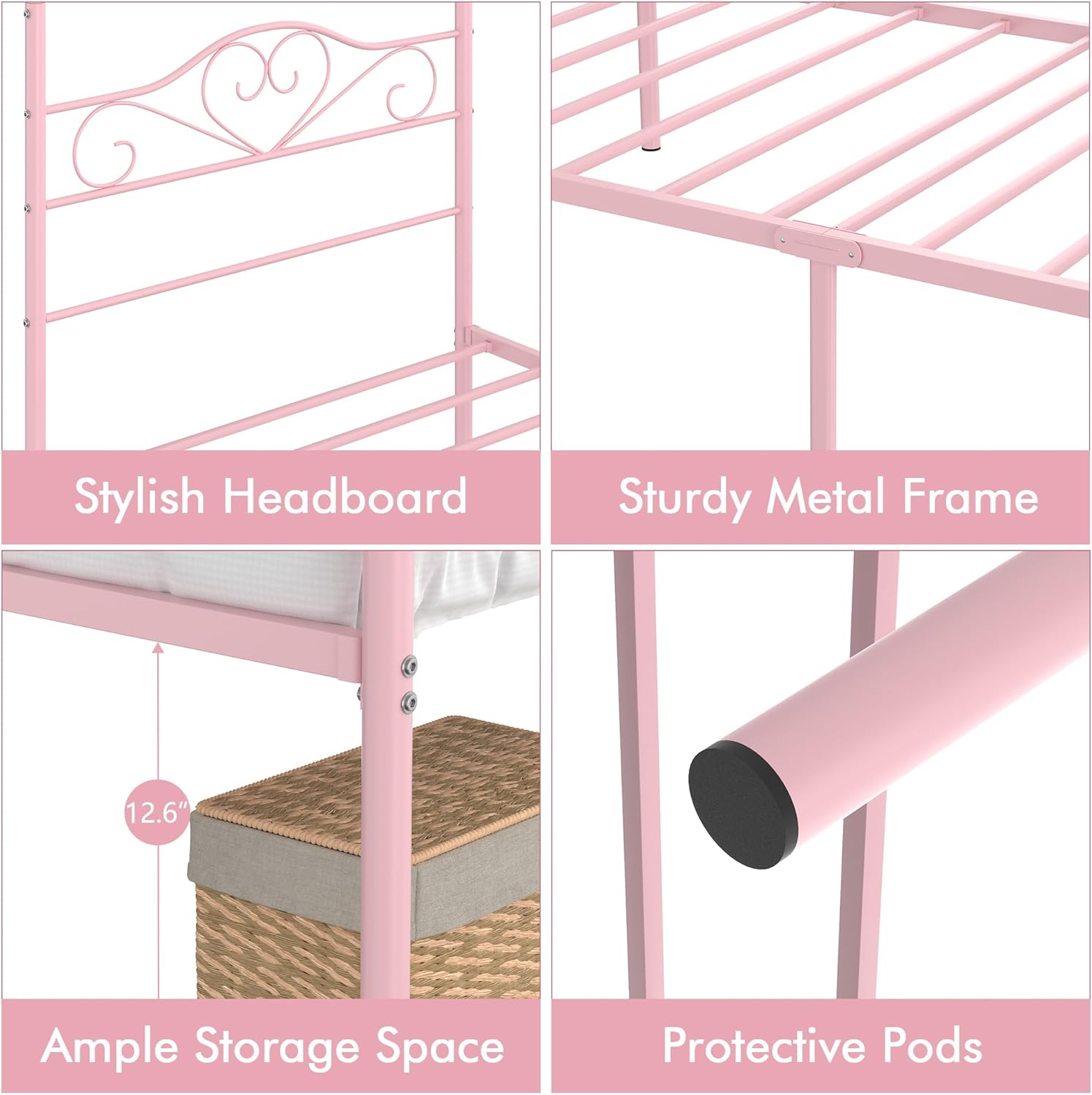 VECELO Twin Canopy Bed Frame with Headboard and Footboard