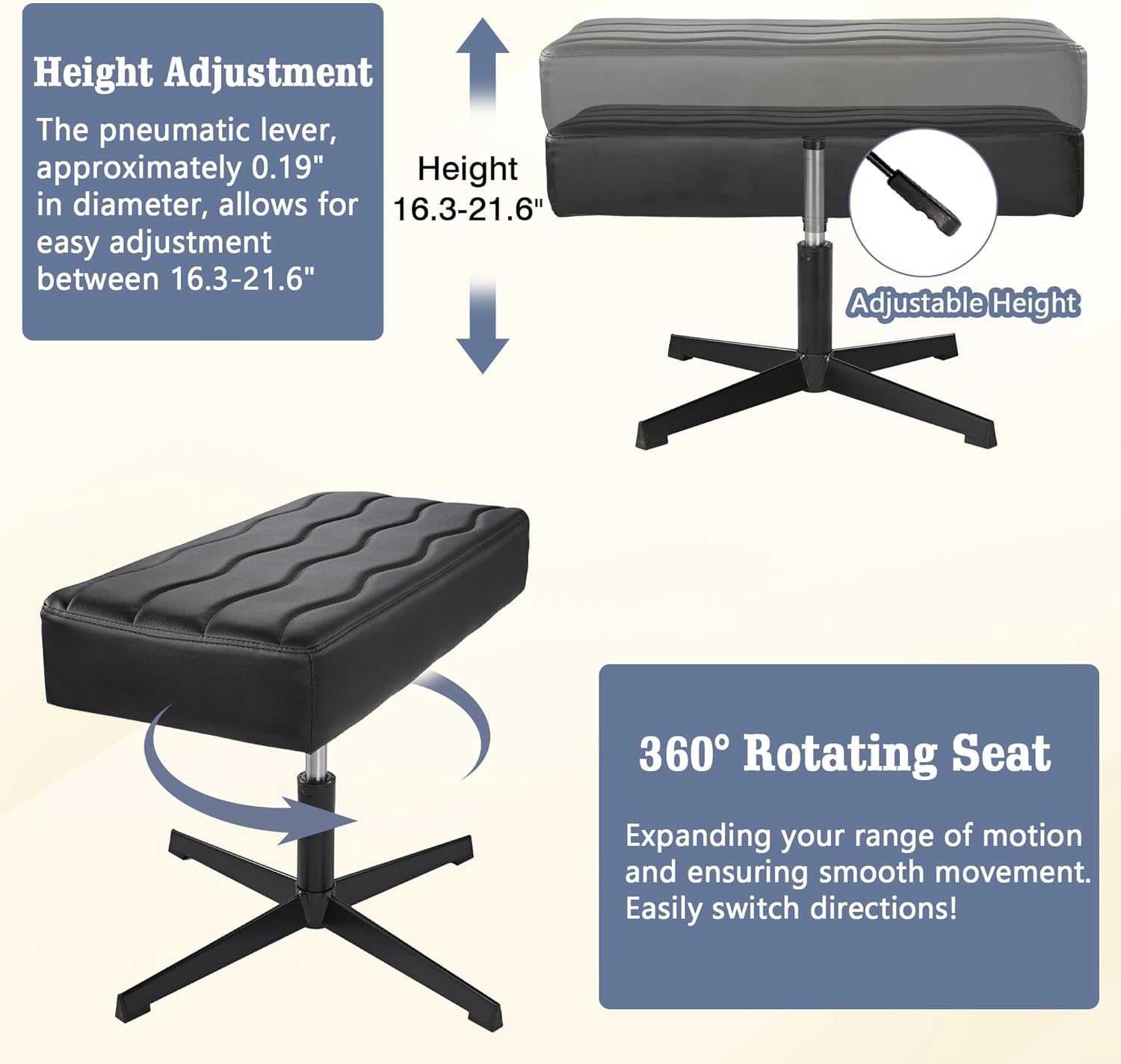 VECELO Under Desk Footrest, PU Ergonomic Foot Rest with Comfort Padding