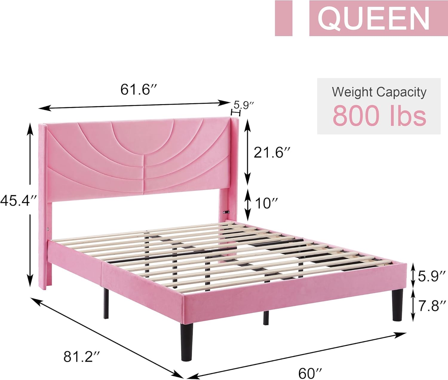 VECELO Upholstered Platform Bed Frame with Adjustable Fabric Headboard