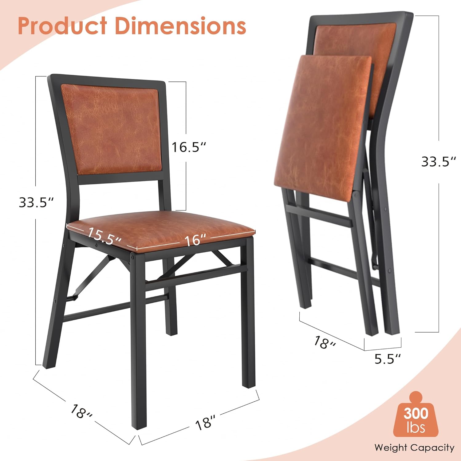 VECELO Folding Chairs Set of 2 with Cushion