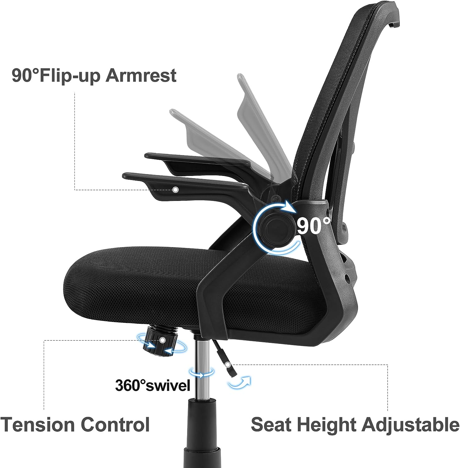 VECELO Mid-Back Swivel Ergonomic Office Chair with Adjustable Arms Mes