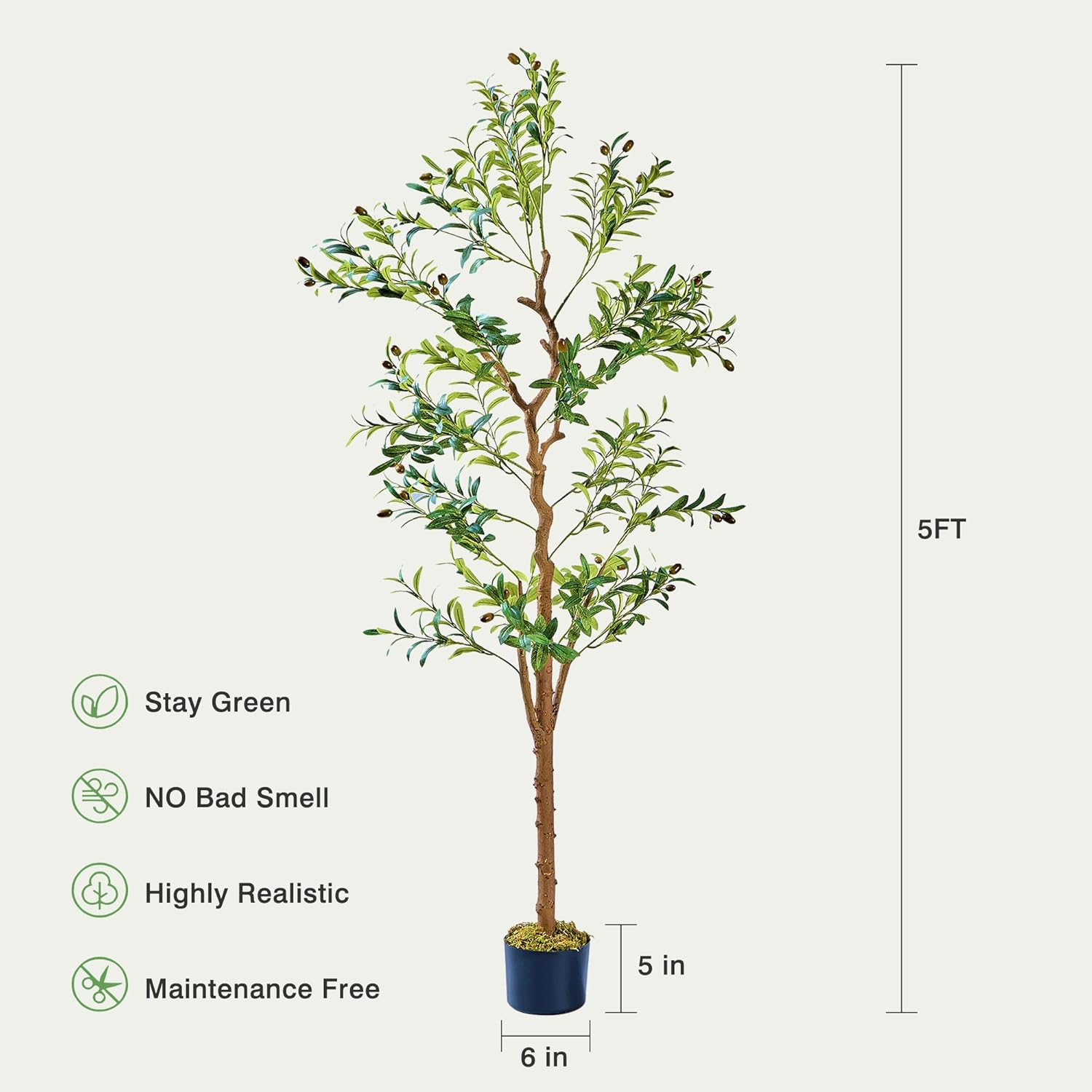 VECELO Artificial Ficus Tree with Sturdy Nursery Pot, 5FT and 6FT Faux Silk Plant