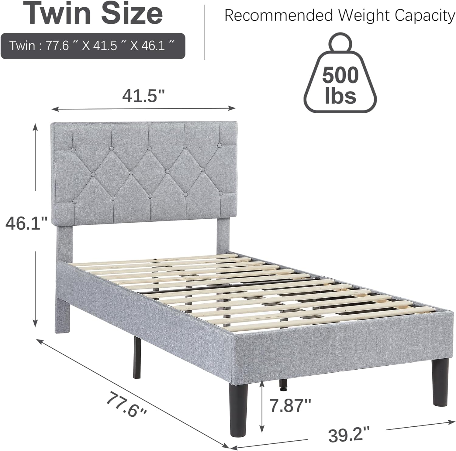 VECELO Queen Size Bed Frame, Upholstered Platform with Adjustable Diamond Tufted Headboard