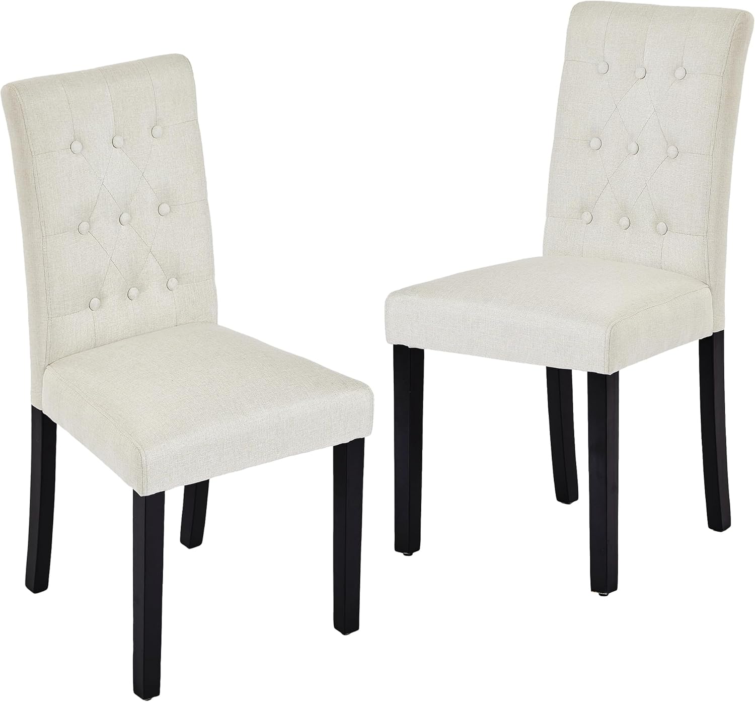 VECELO Upholstered Dining Chairs Set of 2 Button Tufted Back, Padded Seat, Wood Legs with Rubber Footpads