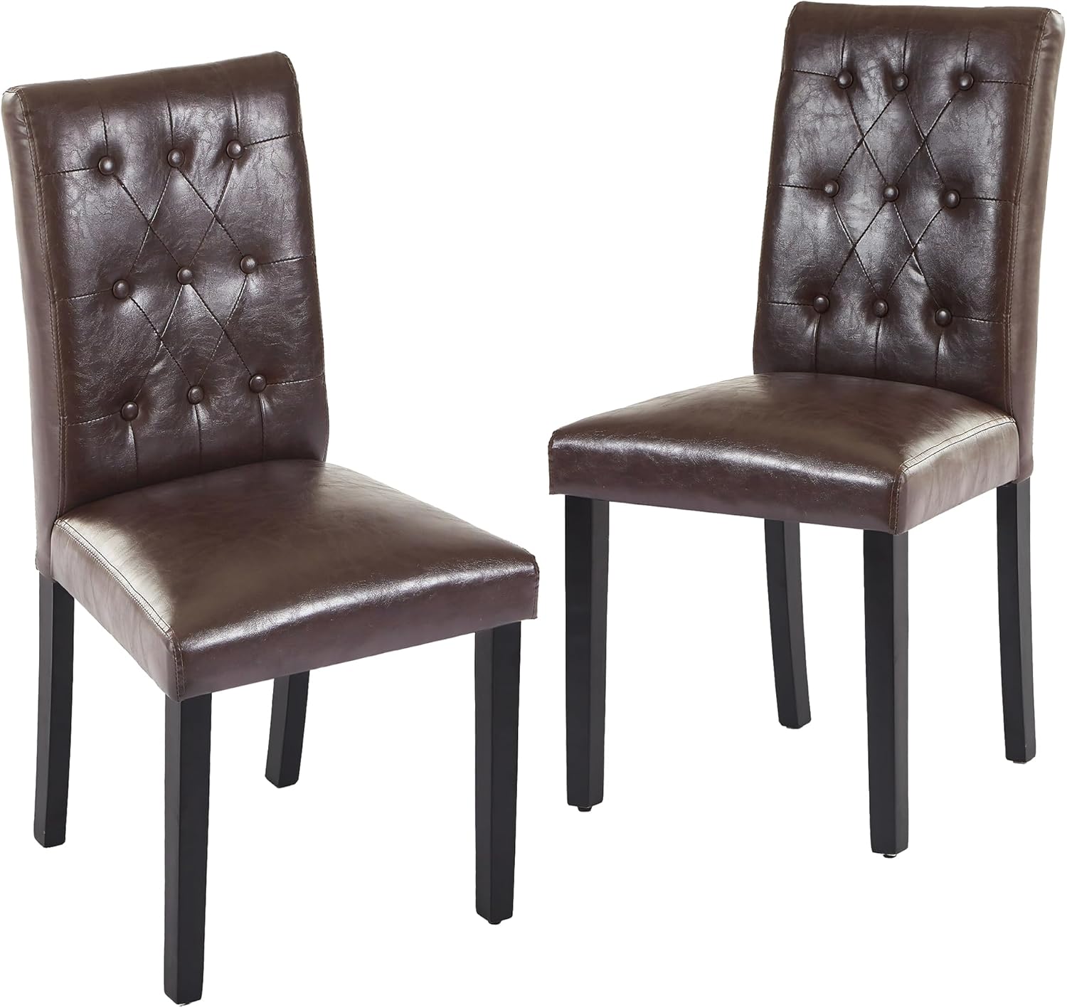 VECELO Upholstered Dining Chairs Set of 2 Button Tufted Back, Padded Seat, Wood Legs with Rubber Footpads