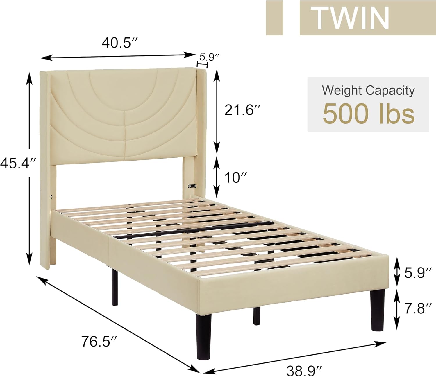 VECELO Upholstered Platform Bed Frame with Adjustable Fabric Headboard