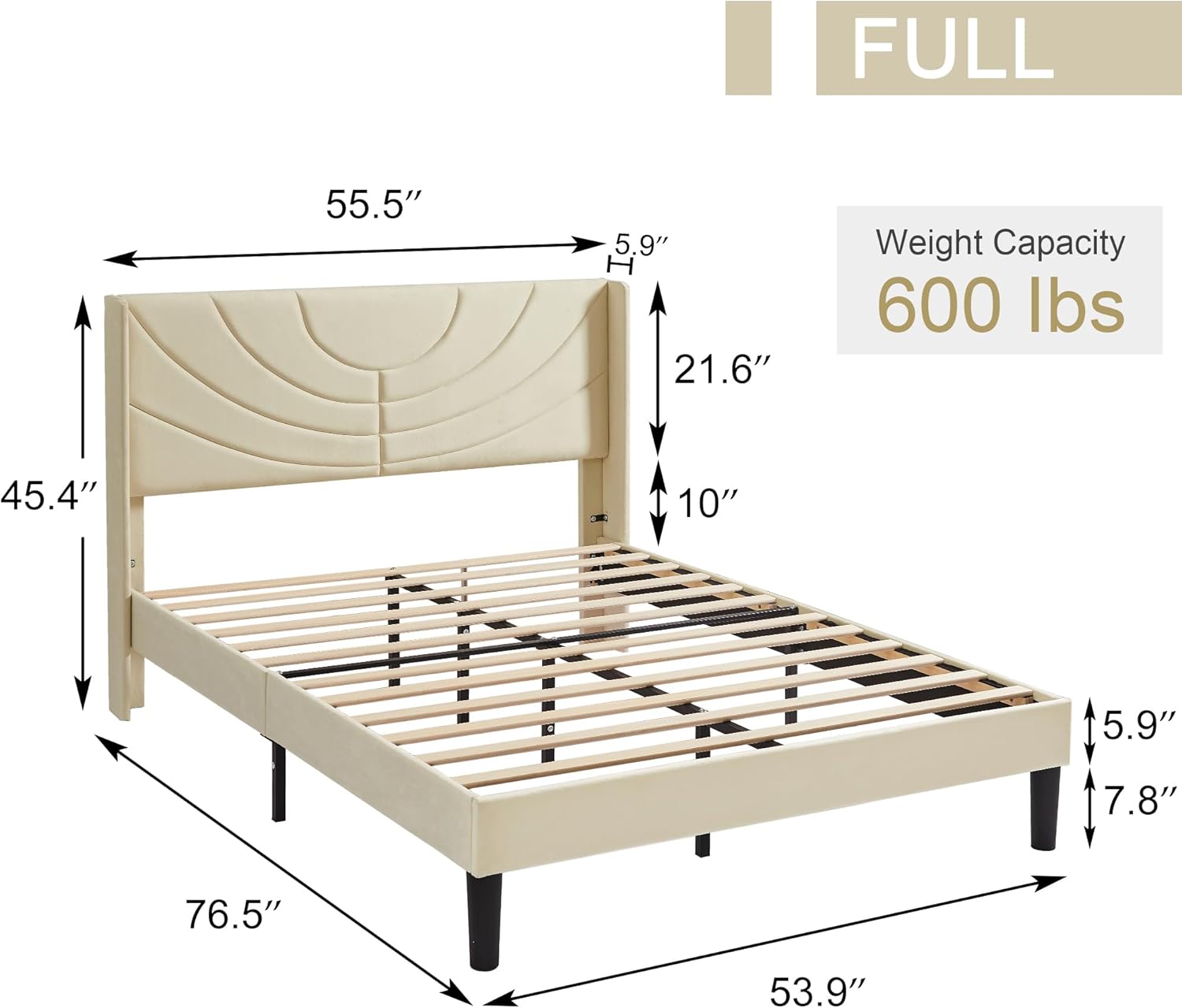 VECELO Upholstered Platform Bed Frame with Adjustable Fabric Headboard