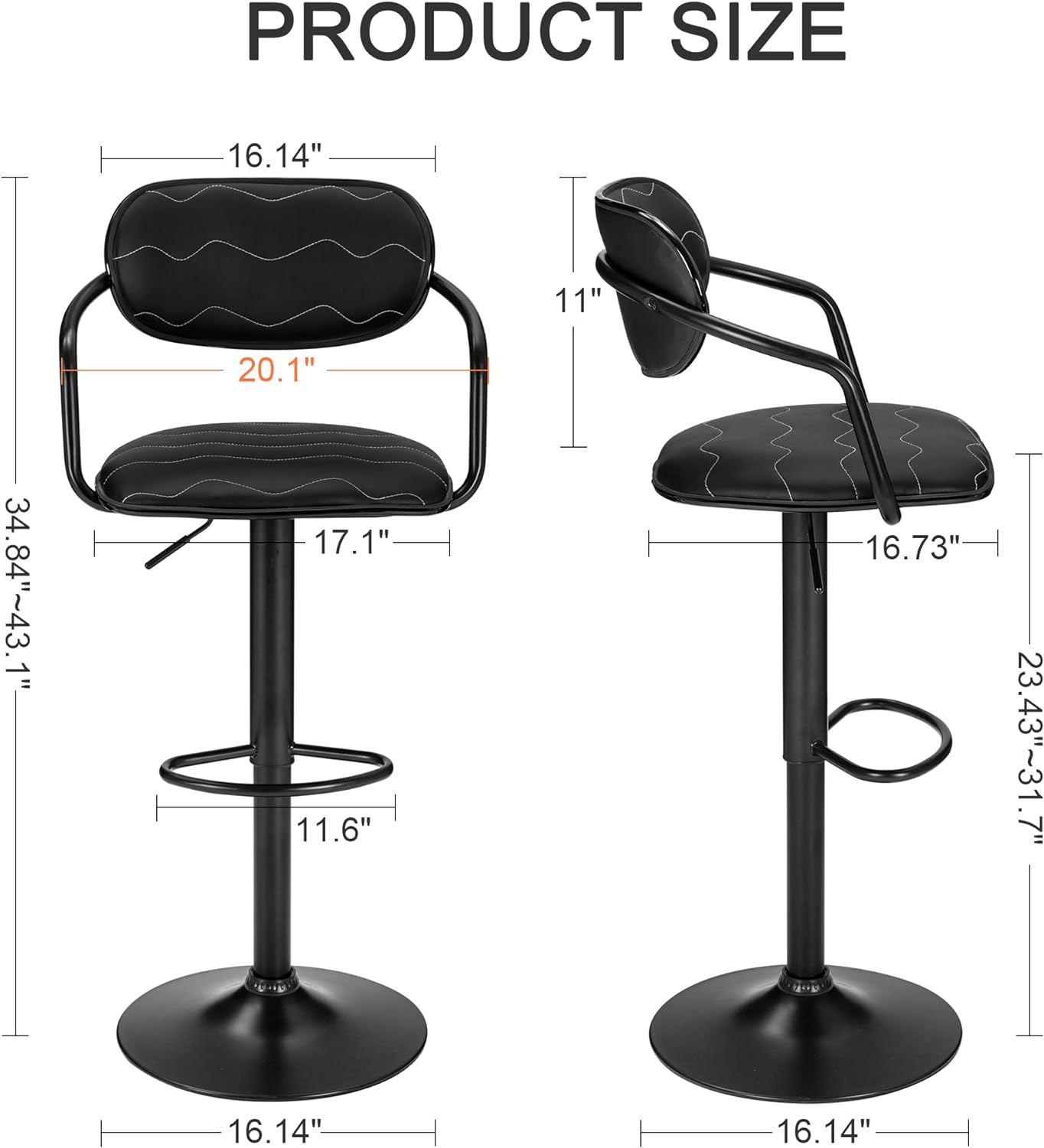 VECELO Bar Stools Set of 2 Adjustable Counter Height Barstools with B