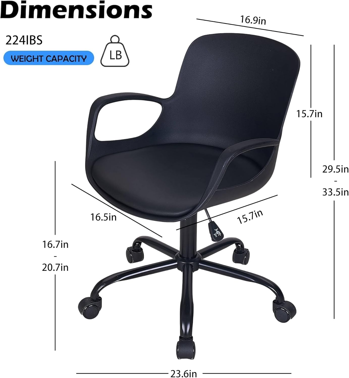 VECELO Mid-Back Chair for Desk with Armrests