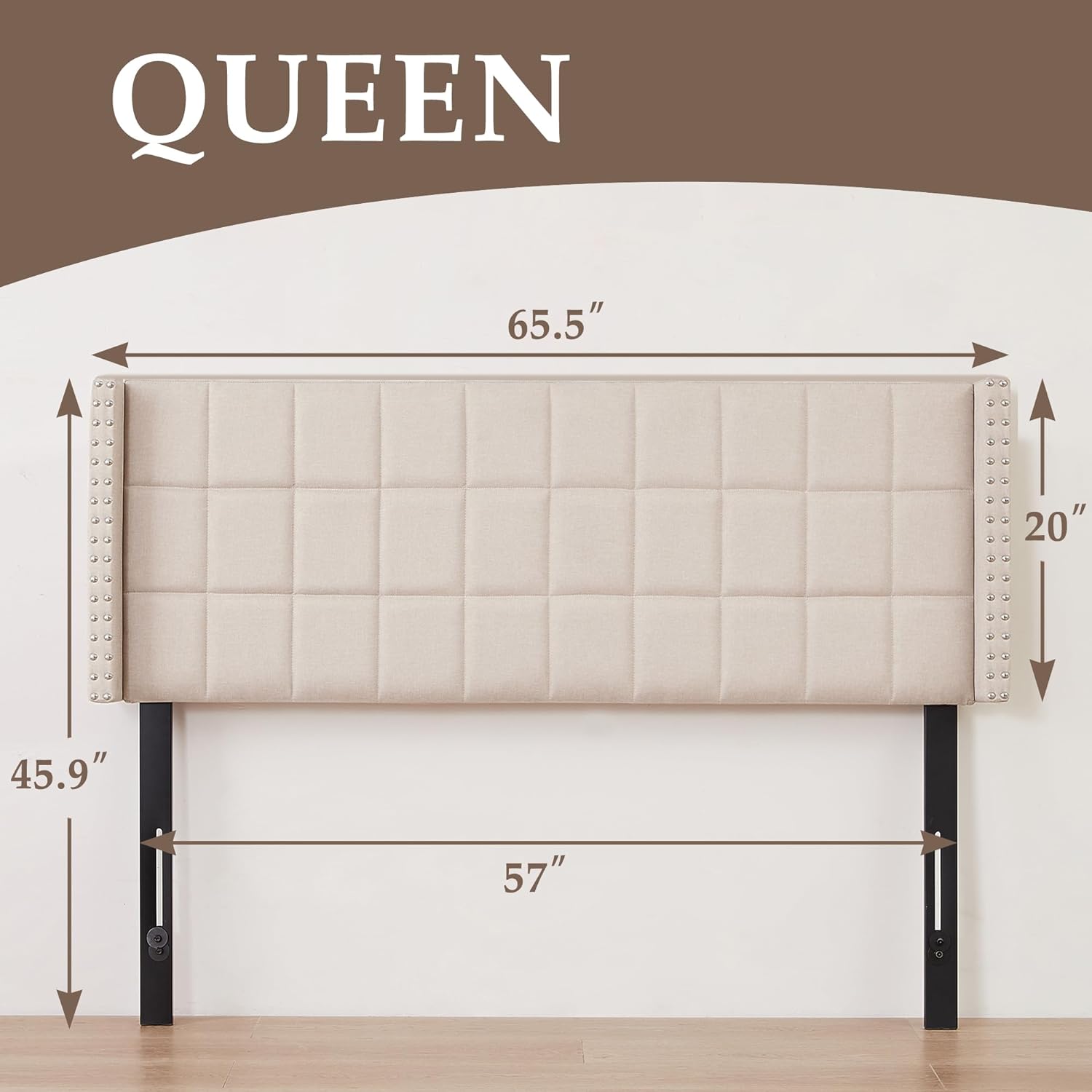 VECELO Linen Upholstered Headboard for Queen/King Size Bed, Tufted Nailhead & Double Wingback for Bedroom