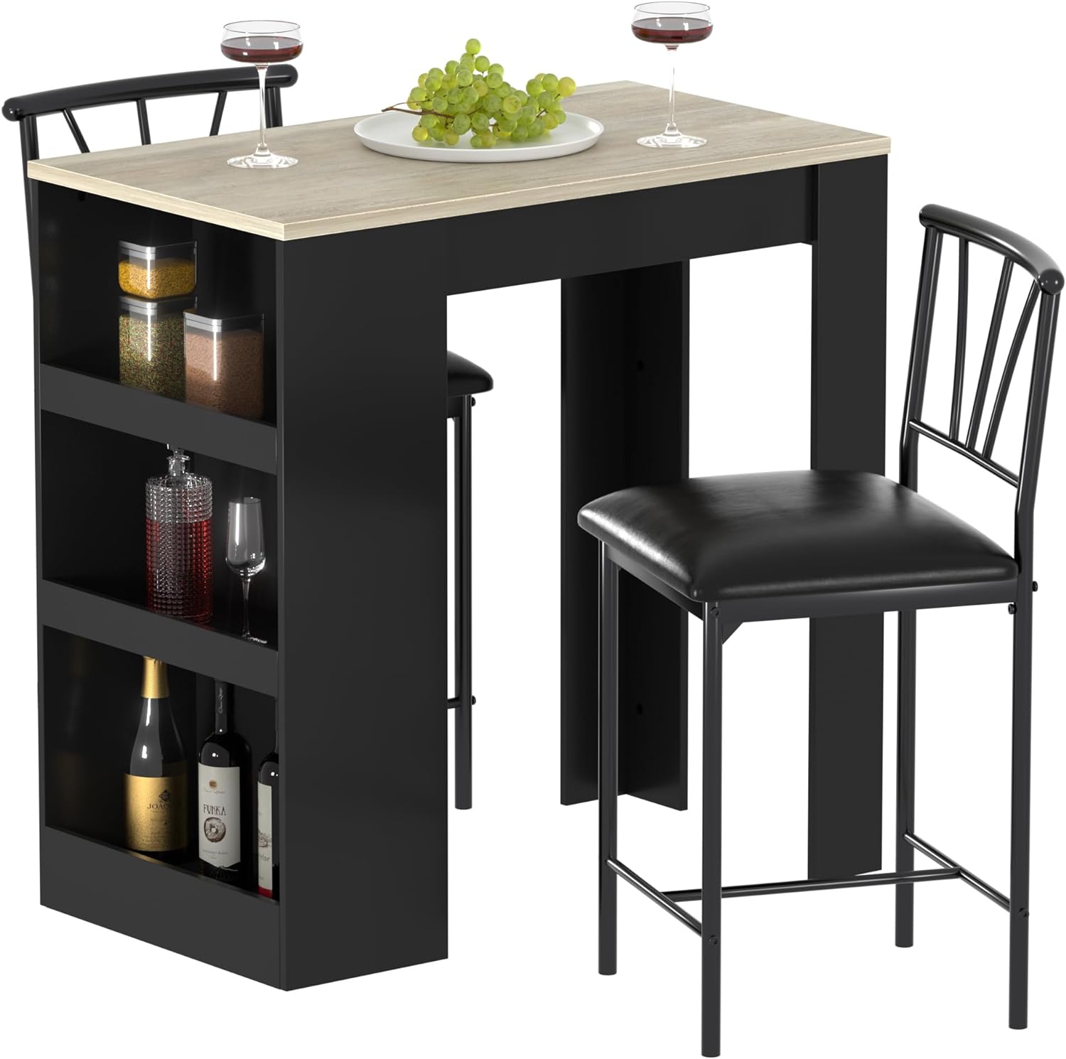 VECELO Small Bar Table and Chairs Tall Kitchen Breakfast Nook with Sto