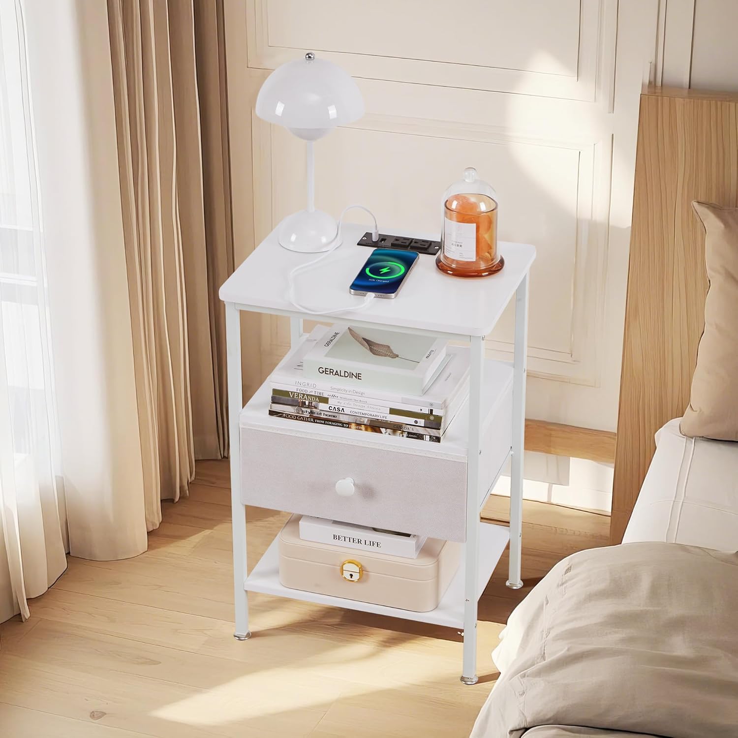 VECELO End Table with Charging Station