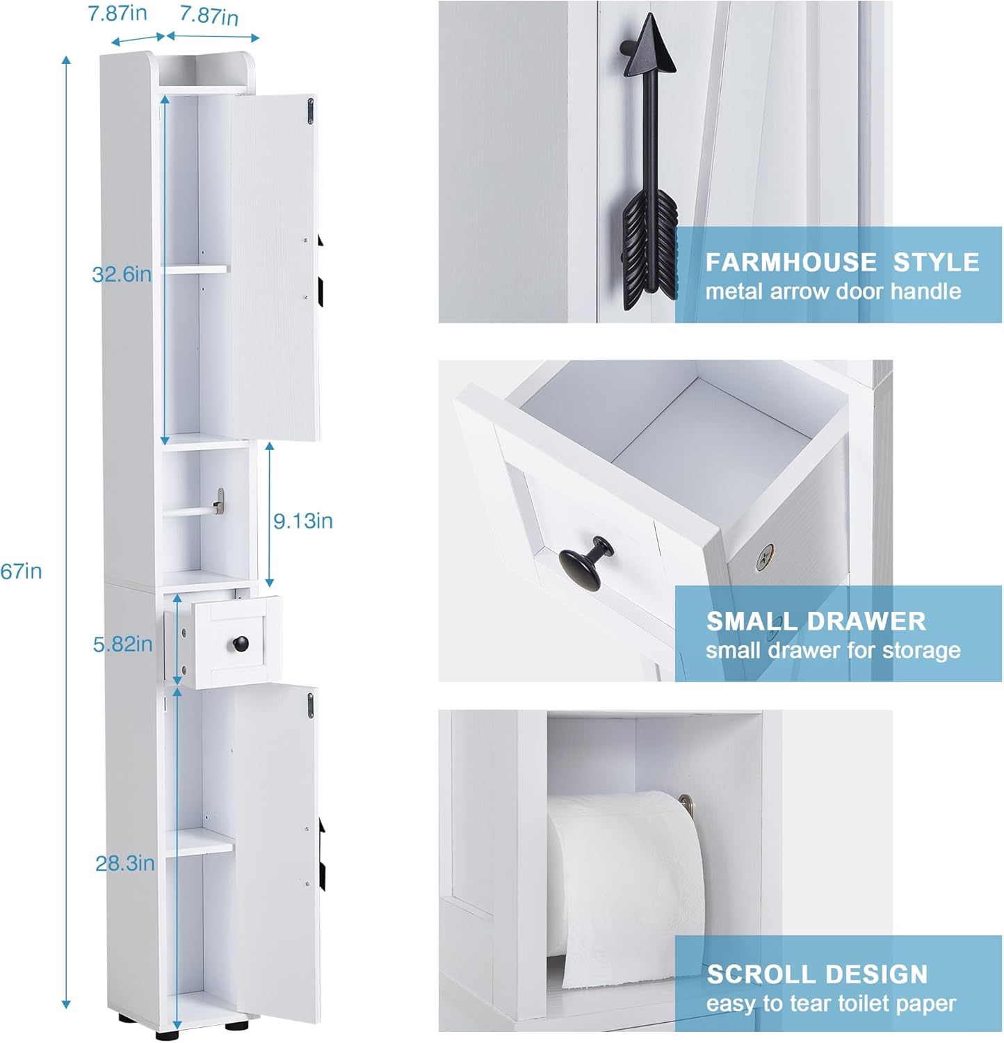 VECELO Bathroom Tall Cabinet with Adjustable Shelves