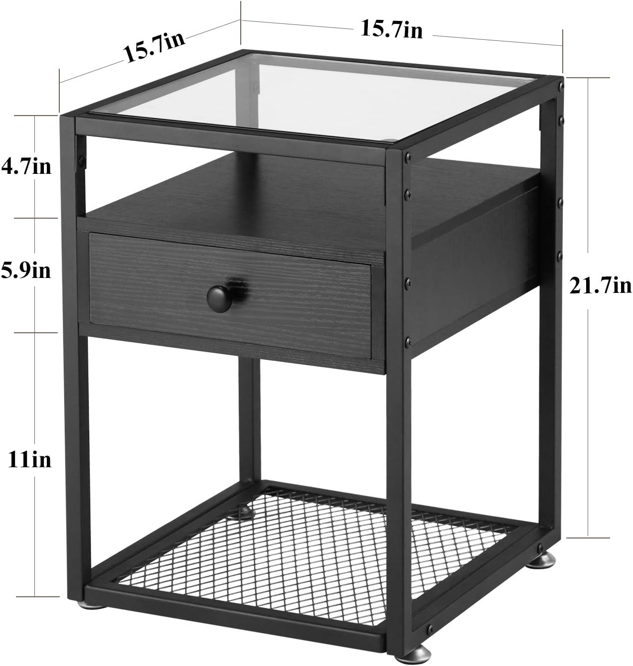 VECELO Nightstands,Glass Top End Tables with Drawer and Shelf