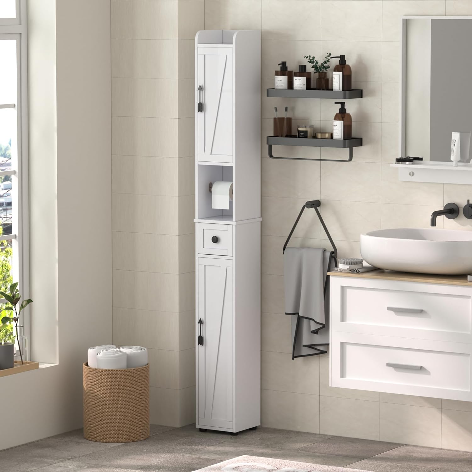 VECELO Bathroom Tall Cabinet with Adjustable Shelves