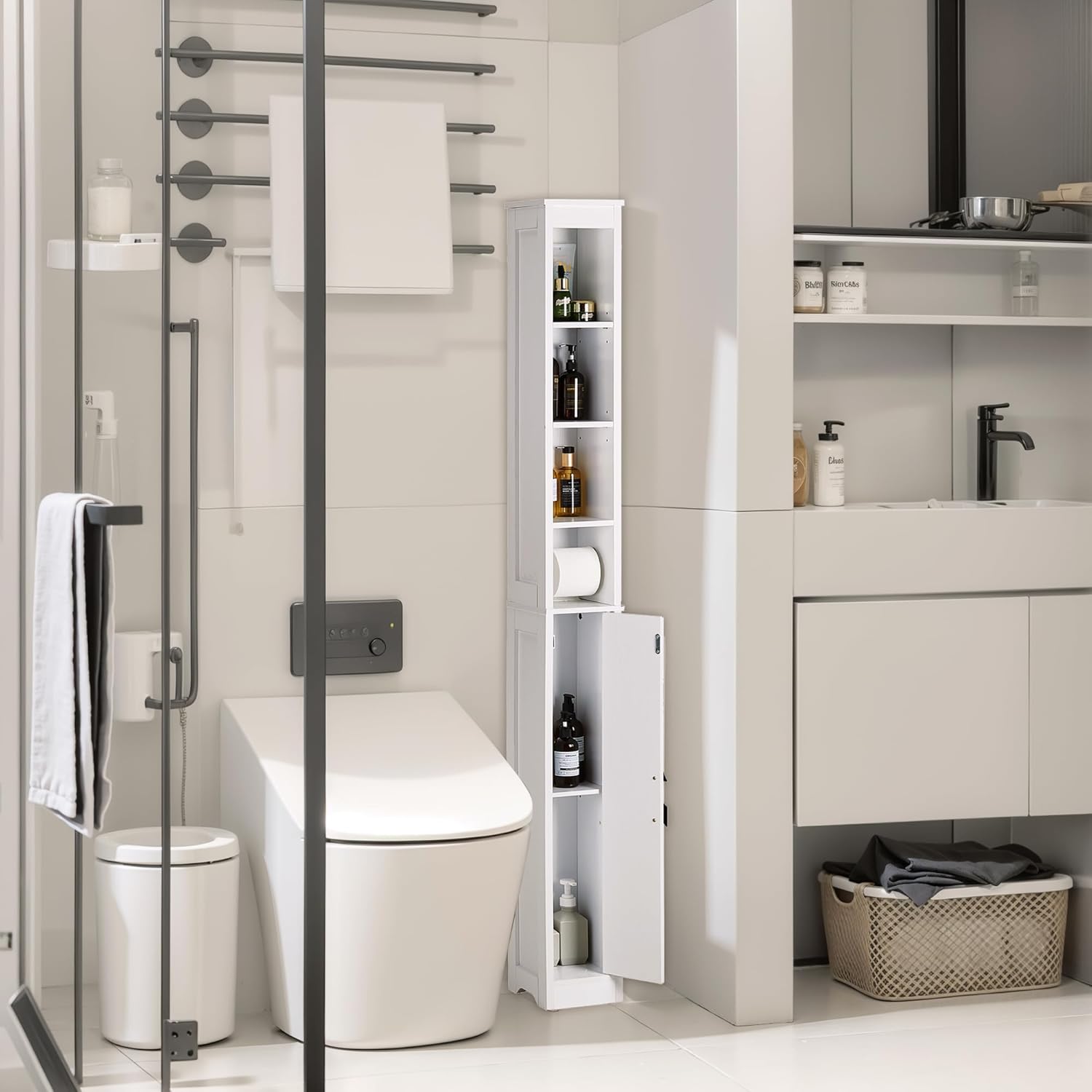 VECELO Bathroom Tall Cabinet with Adjustable Shelves