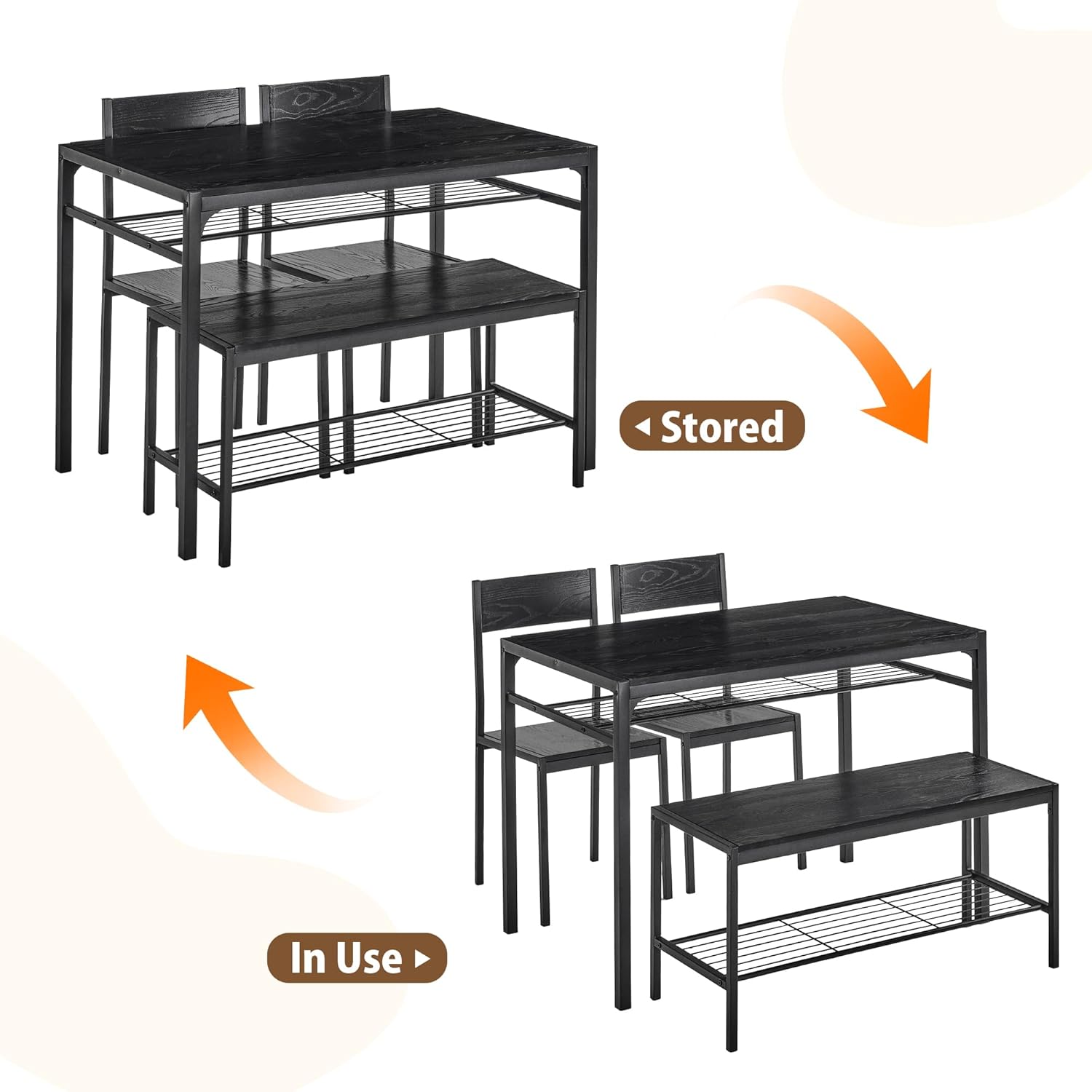 VECELO Kitchen Dining Room Table with 2 Chairs & Bench