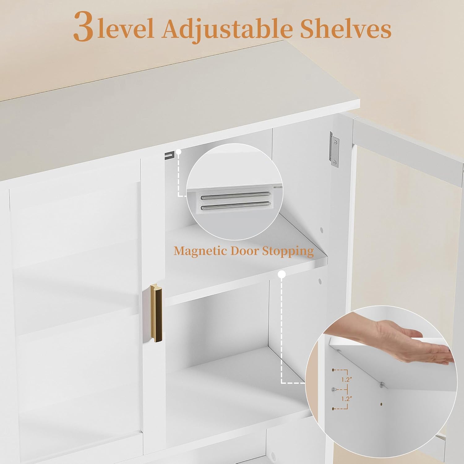 VECELO Over The Toilet Storage Cabinet, Bathroom Organizer with Double Tempered Glass Doors and Anti-Tip Device