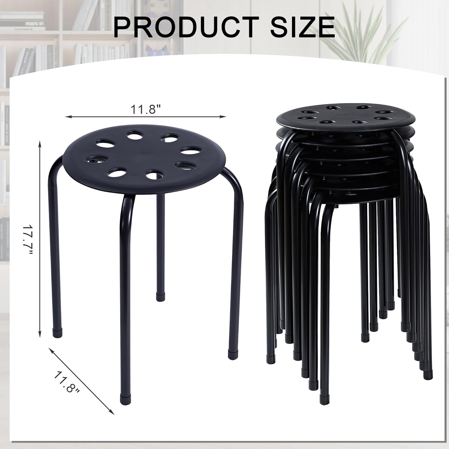 VECELO 6-Piece Stacking Stools, 17.7 Inch Standard Height