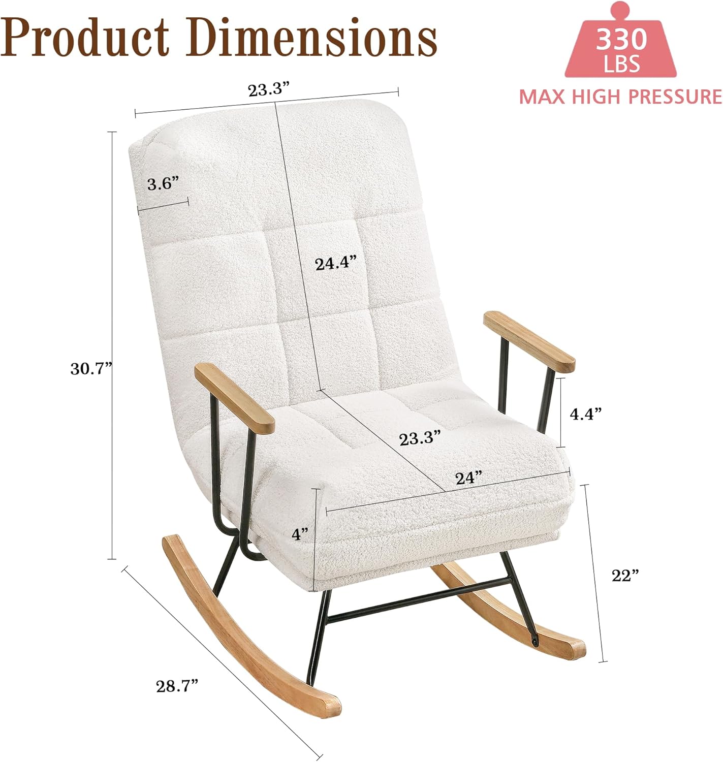 VECELO Rocking Chair Nursery Teddy Fabric Modern Upholstered Glider Rocker with High Backrest for Living Room