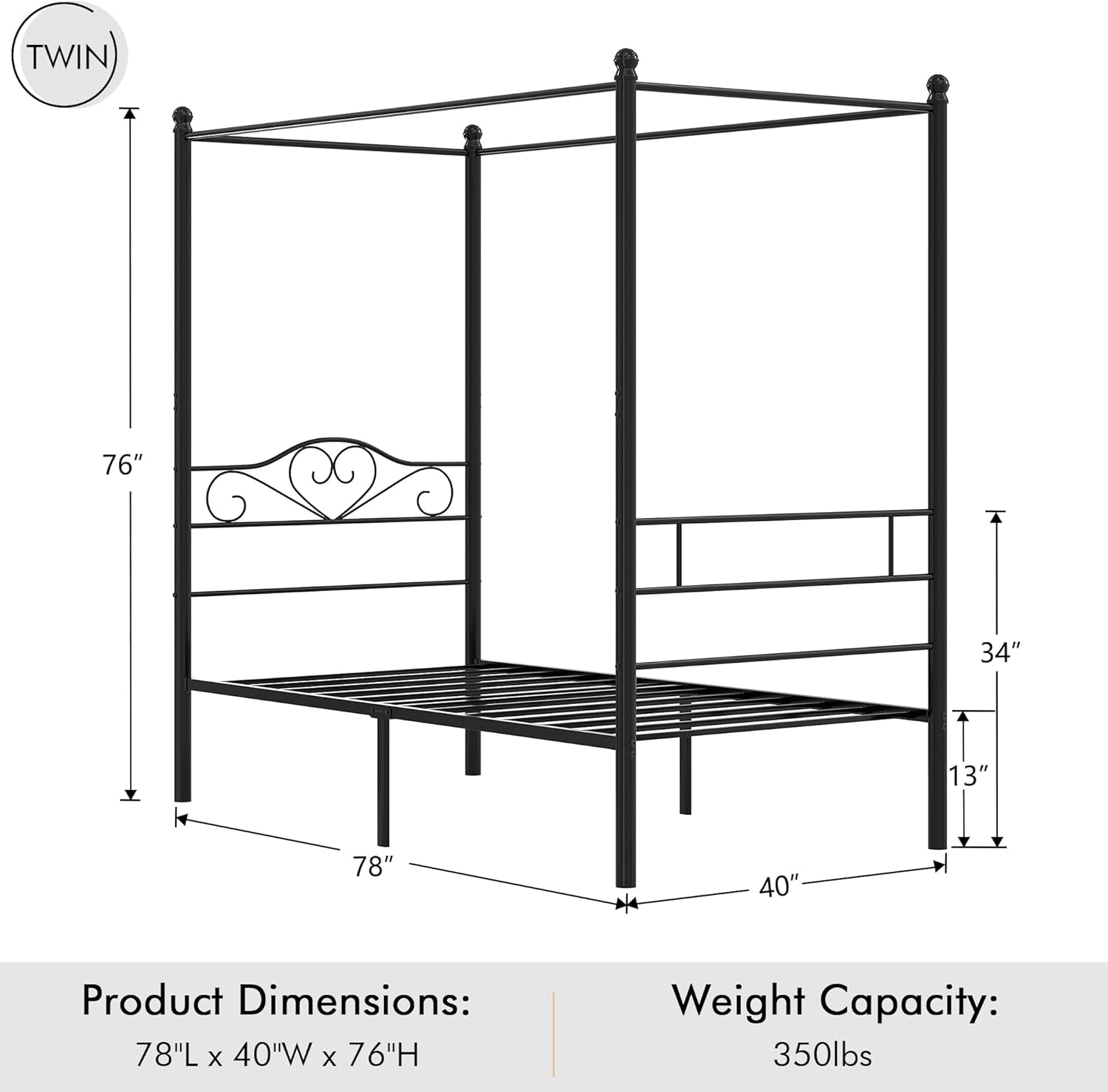 VECELO Twin Canopy Bed Frame with Headboard and Footboard